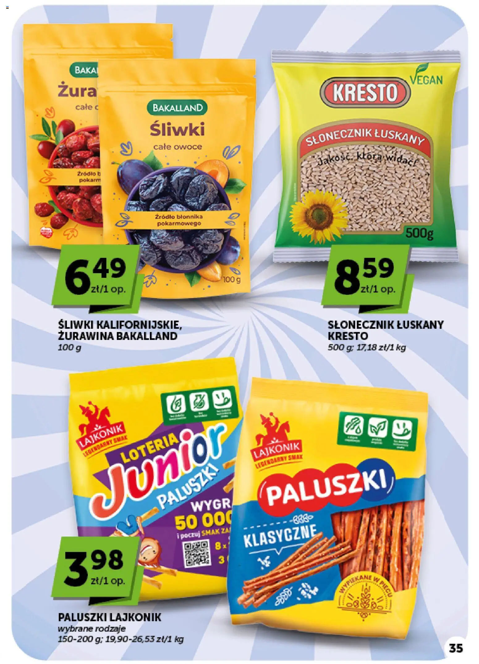 Groszek gazetka od 08.10.2026 | Strona: 35 | Produkty: Śliwki, Słonecznik, Słonecznik łuskany, Owoce