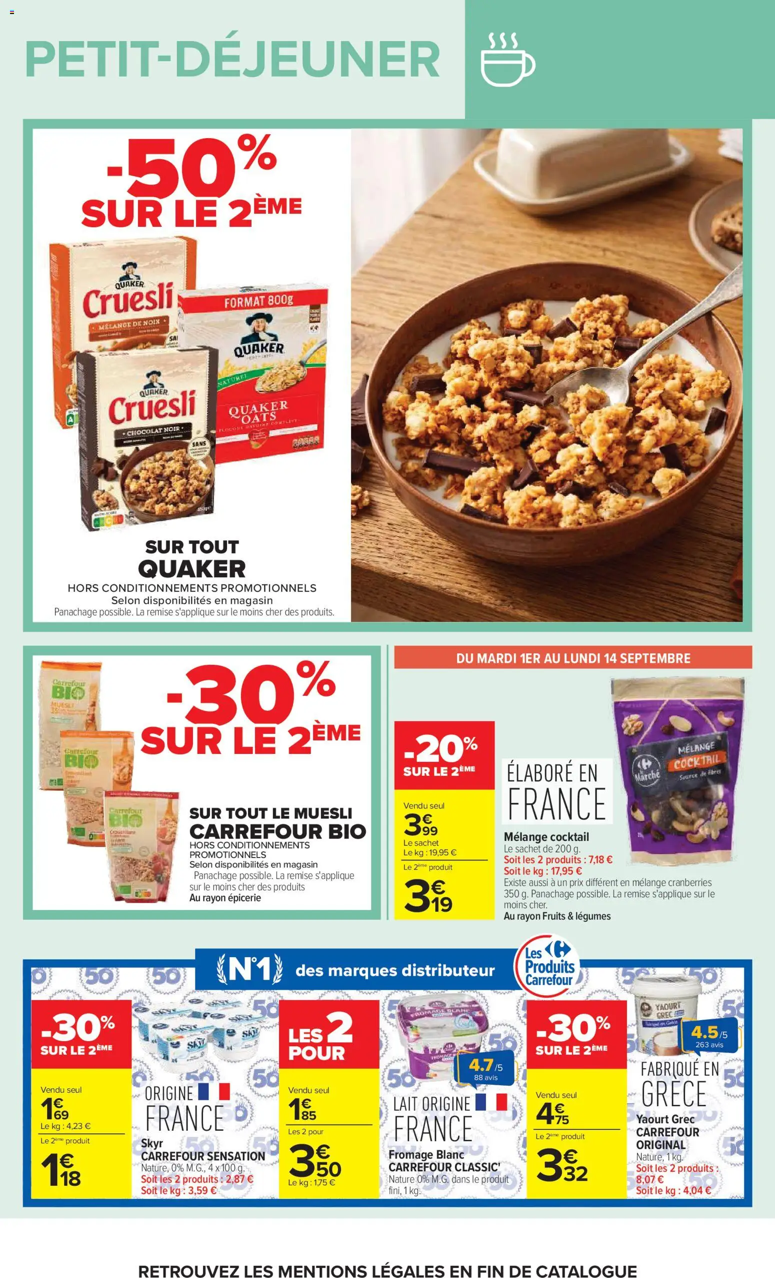 {H1} | Page: 14 | Produits: Chocolat noir, Distributeur, Yaourt, Noix
