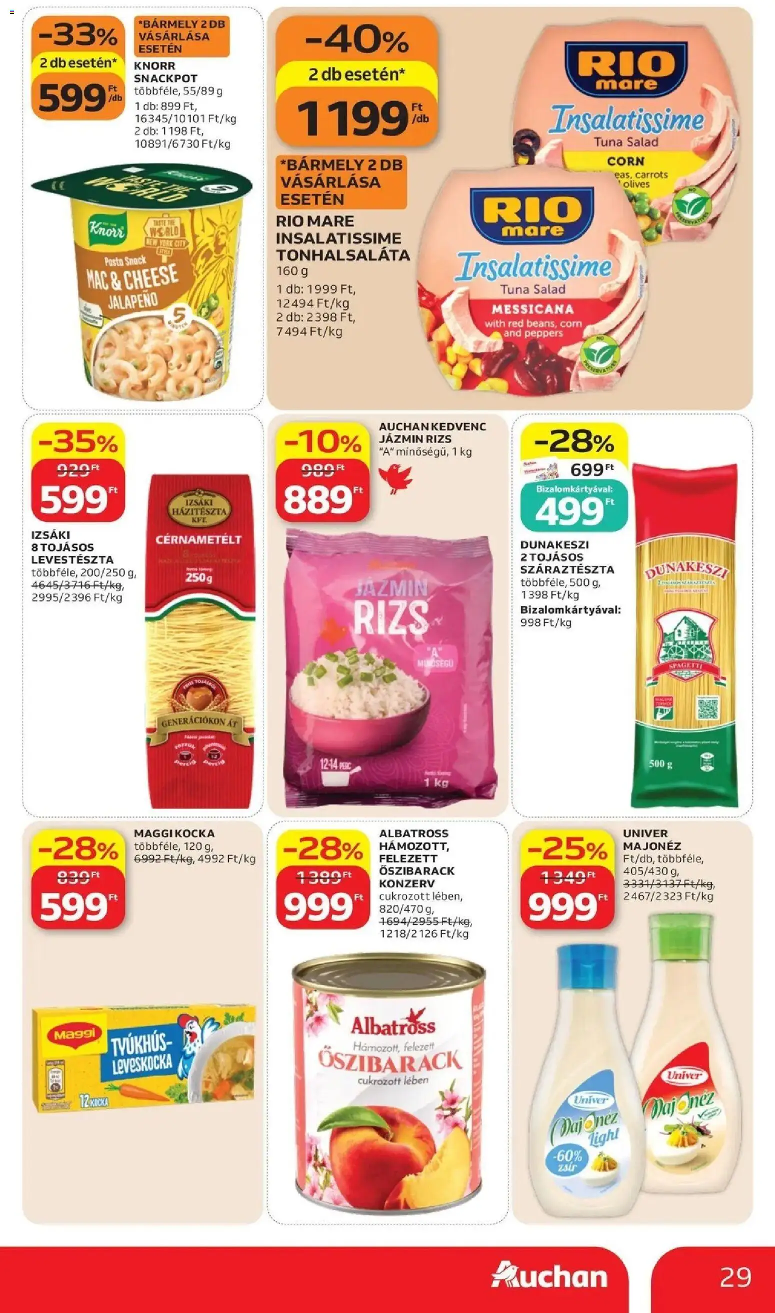 Auchan akciós ujság - amely érvényes a következő dátumtól: 11.06.2026 | Oldal: 29 | Termékek: Őszibarack, Őszibarack konzerv, Spagetti, Majonéz