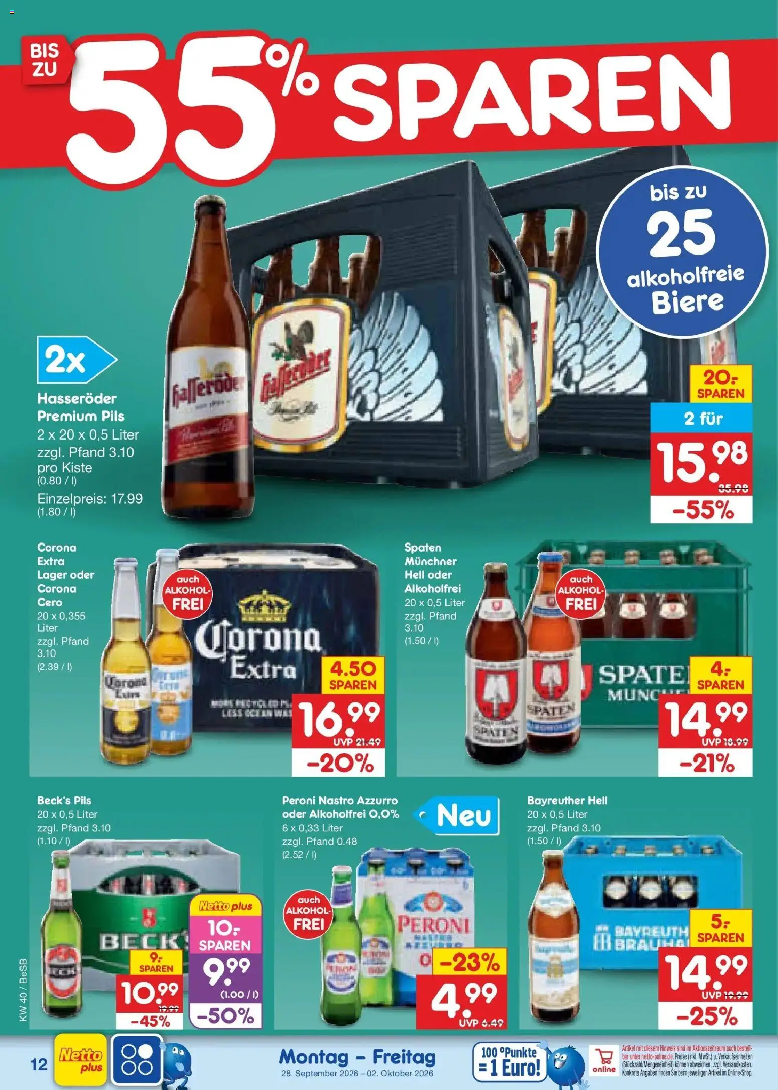 Netto Marken-Discount Prospekt Kremmen – gültig ab 28.09.2026 | Seite: 18 | Produkte: Bayreuther hell, Pils, Alkohol, Hasseröder