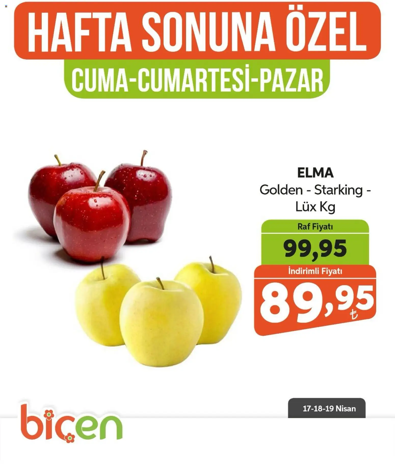 Biçen Market Hafta Sonuna Özel - Meyve İndirimi - 17.04.2026 tarihinden itibaren geçerlidir | Sayfa: 2 | Ürünler: Raf, Elma