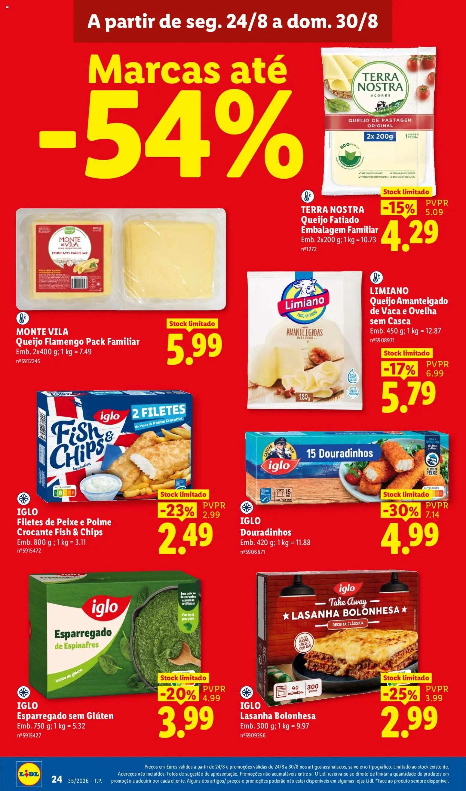 Lidl folheto │ válido de 24/08/2026 | Página: 24 | Produtos: Queijo fatiado, Capitão iglo, Massa, Filete