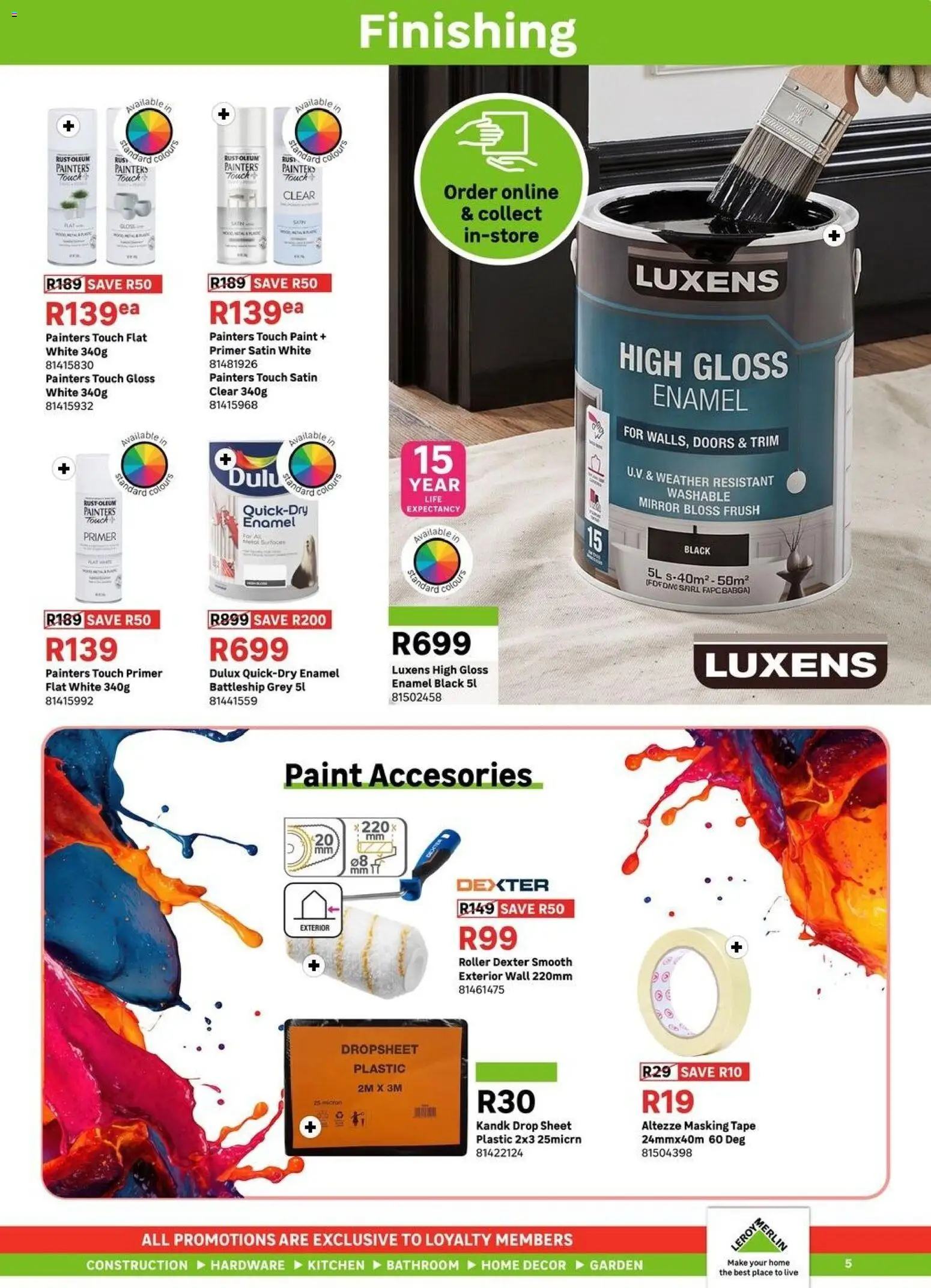 New Leroy Merlin catalogue – valid from 21/08/2026 | Page: 5 | Products: Primer, Gloss, Enamel, Tape