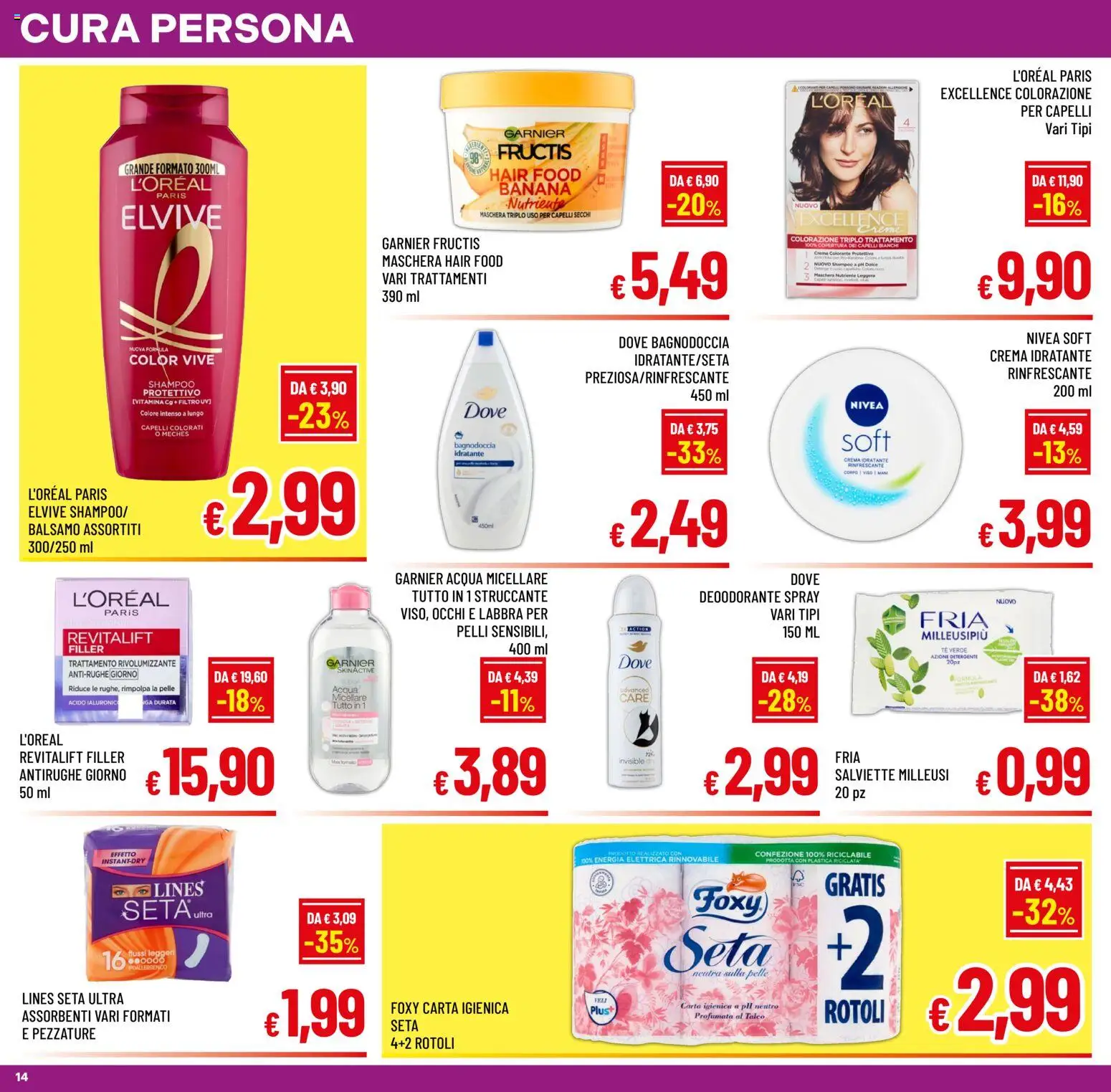 Volantino A&O del 10.06.2026 | Pagina: 14 | Prodotti: Shampoo, Crema, Talco, Acqua