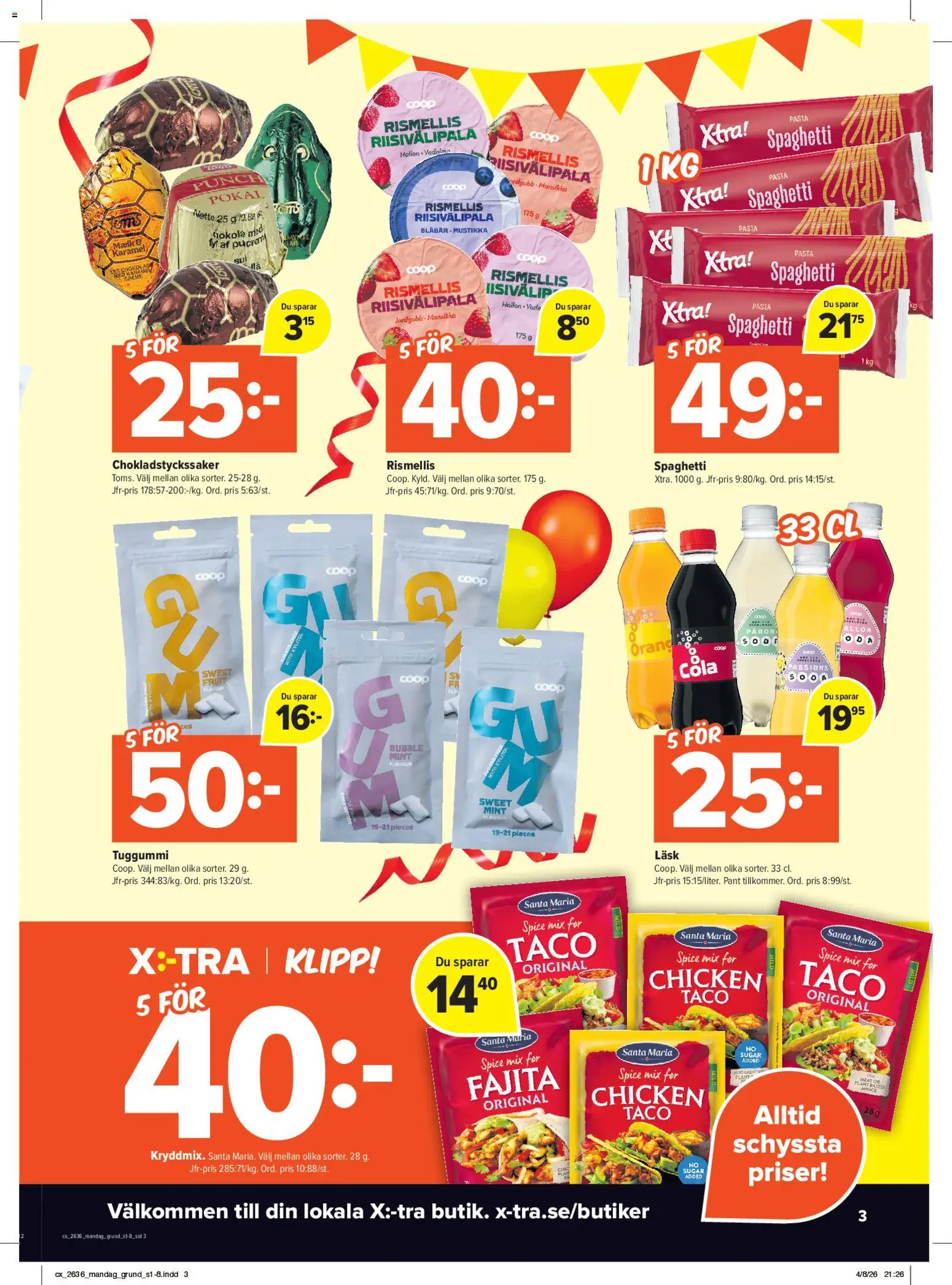 Coop X:-TRA reklamblad aktuell från 31/08/2026 | Sida: 3 | Produkter: Päron, Spaghetti, Pasta, Blåbär