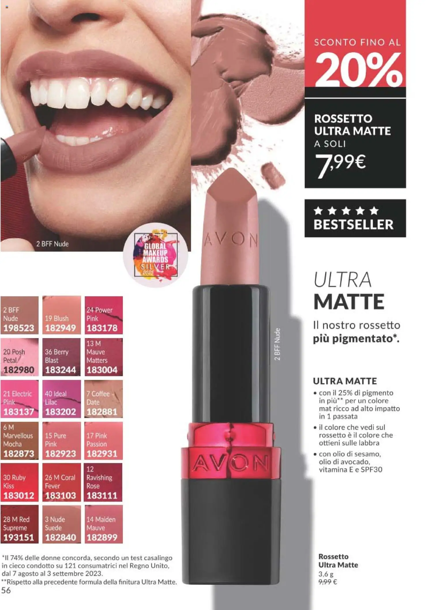 Volantino Avon del 01/08/2026 | Pagina: 56 | Prodotti: Rossetto, Olio, Blush