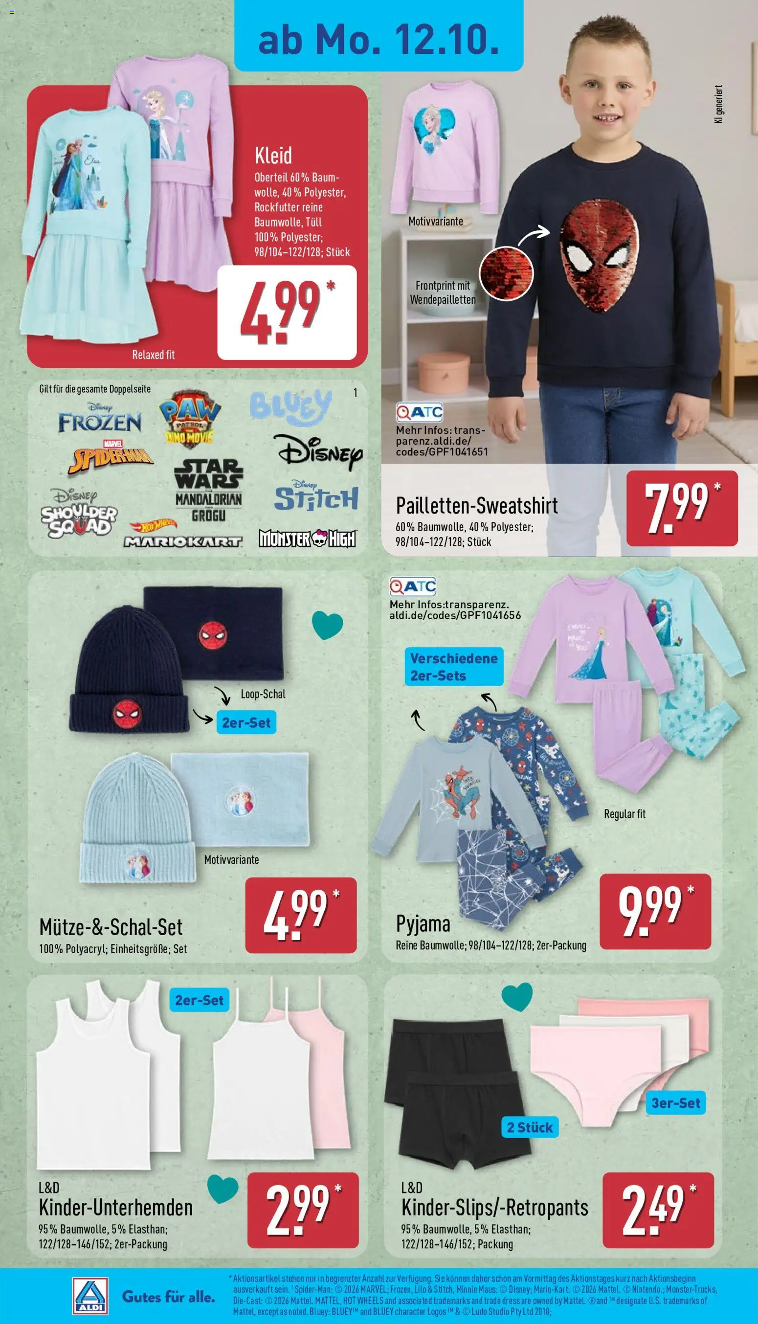 Aldi Prospekt – gültig ab 12.10.2026 | Seite: 3 | Produkte: Sweatshirt, Monster, Kleid, Maus