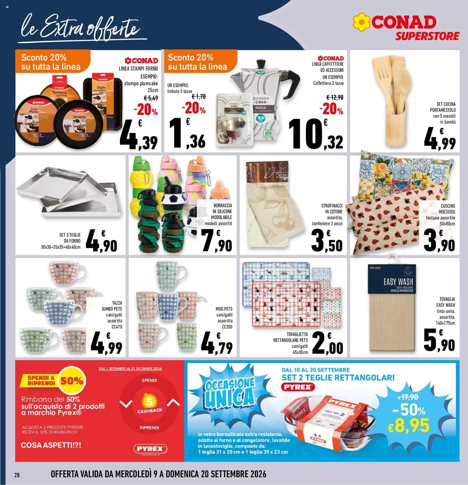 Volantino Conad del 09/09/2026 | Pagina: 28 | Prodotti: Silicone, Cuscino, Tovaglia, Strofinacci
