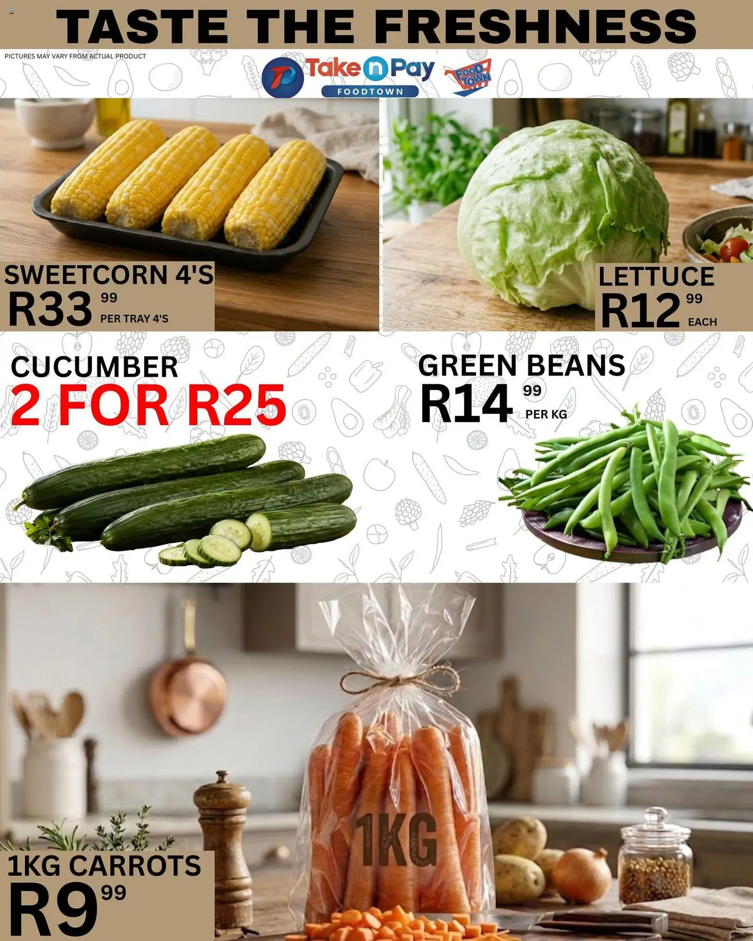 New Take n Pay catalogue – valid from 19/07/2026 | Page: 3 | Products: Beans, Tray, Carrots, Lettuce