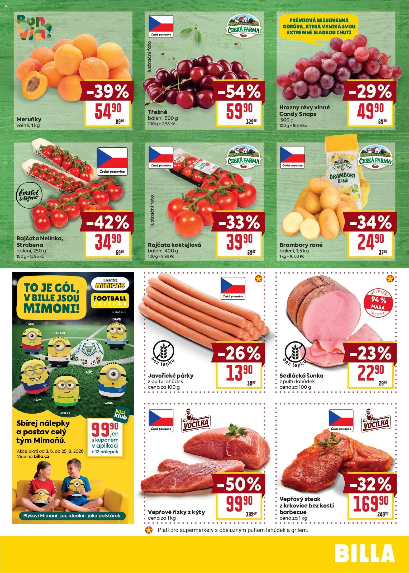 Billa Malý leták od 22.07.2026 | Strana: 3 | Produkty: Vepřové řízky, Šunka, Párky, Mimoni