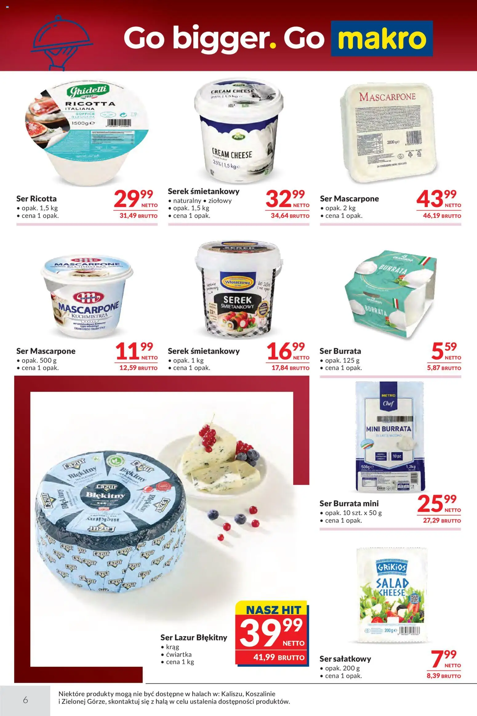 Makro gazetka - Oferta dla gastronomii od 29.09.2026 | Strona: 6 | Produkty: Serek śmietankowy, Ser Lazur, Ser sałatkowy, Ricotta