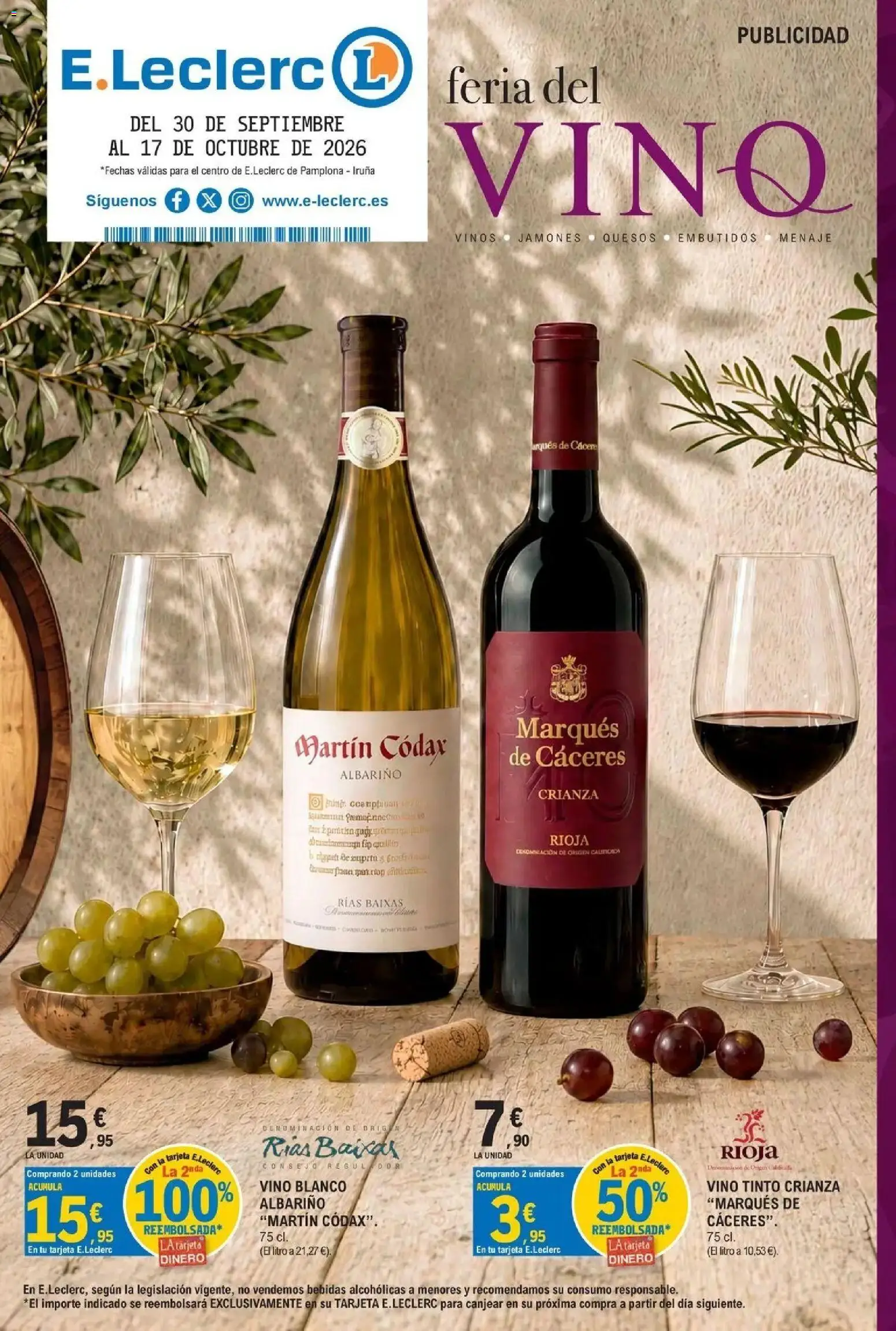 E.Leclerc - Feria del vino 30/09/2026 - 17/10/2026 | Página: 1 | Productos: Vino tinto, Embutidos, Vino blanco, Bebidas