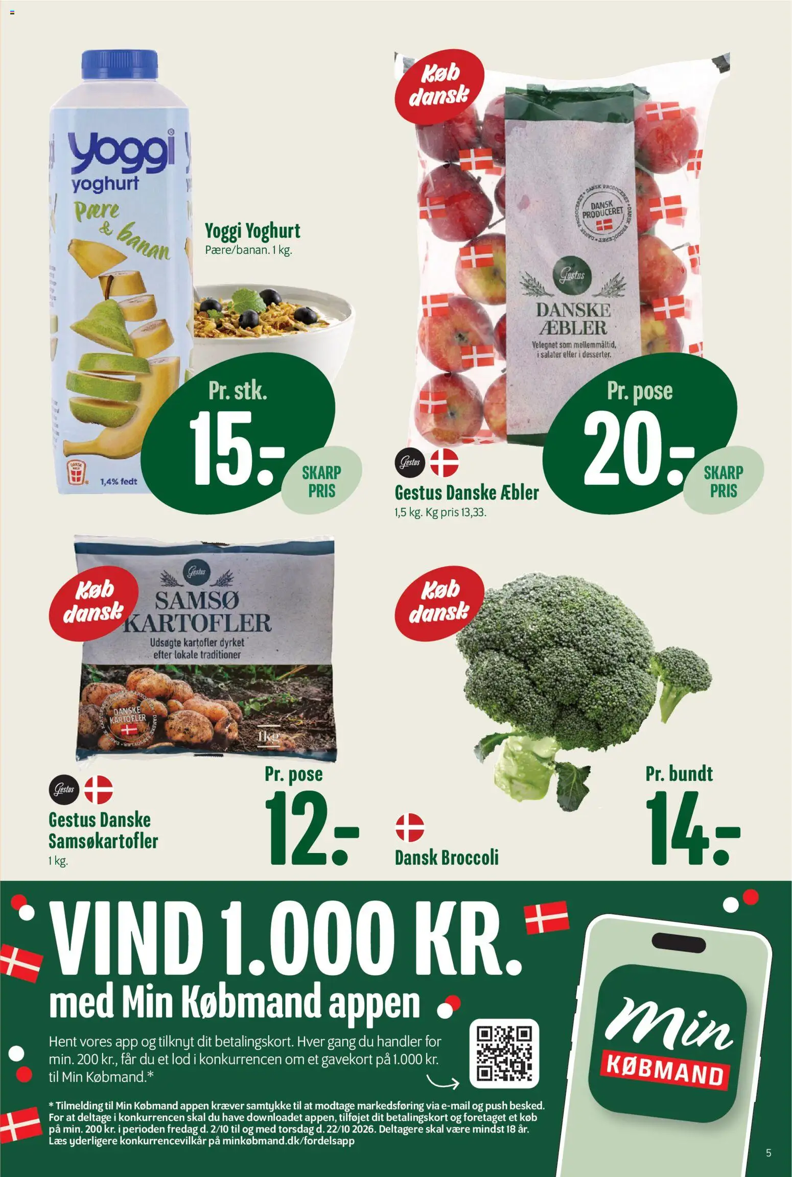 Min Købmand tilbudsavis – gyldig fra 02/10/2026 | Side: 5 | Produkter: Yoghurt, Æbler, Kartofler, Broccoli