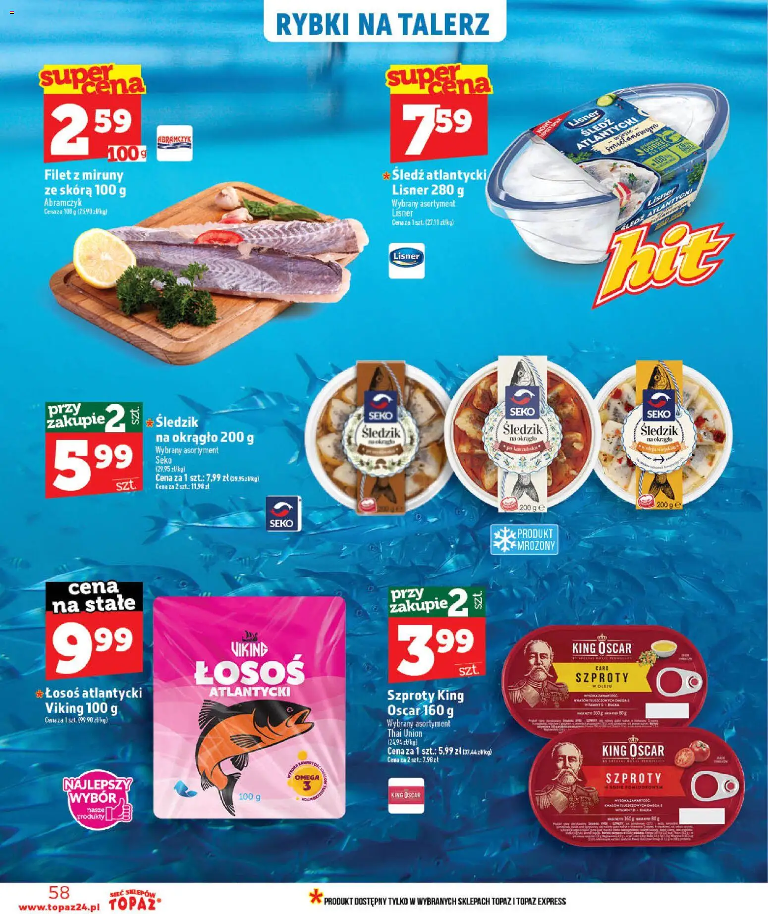 Topaz gazetka - MAZ od 28.05.2026 | Strona: 58 | Produkty: Śledź, Łosoś atlantycki, Łosoś