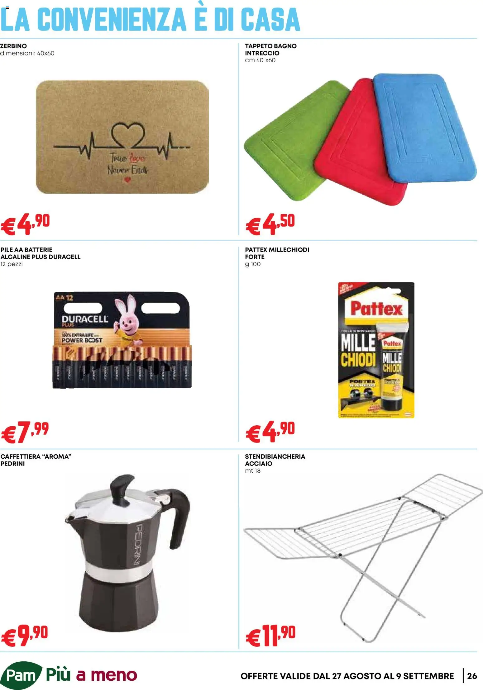 Volantino PAM del 27/08/2026 | Pagina: 26 | Prodotti: Pile, Chiodi, Tappeto, Batterie