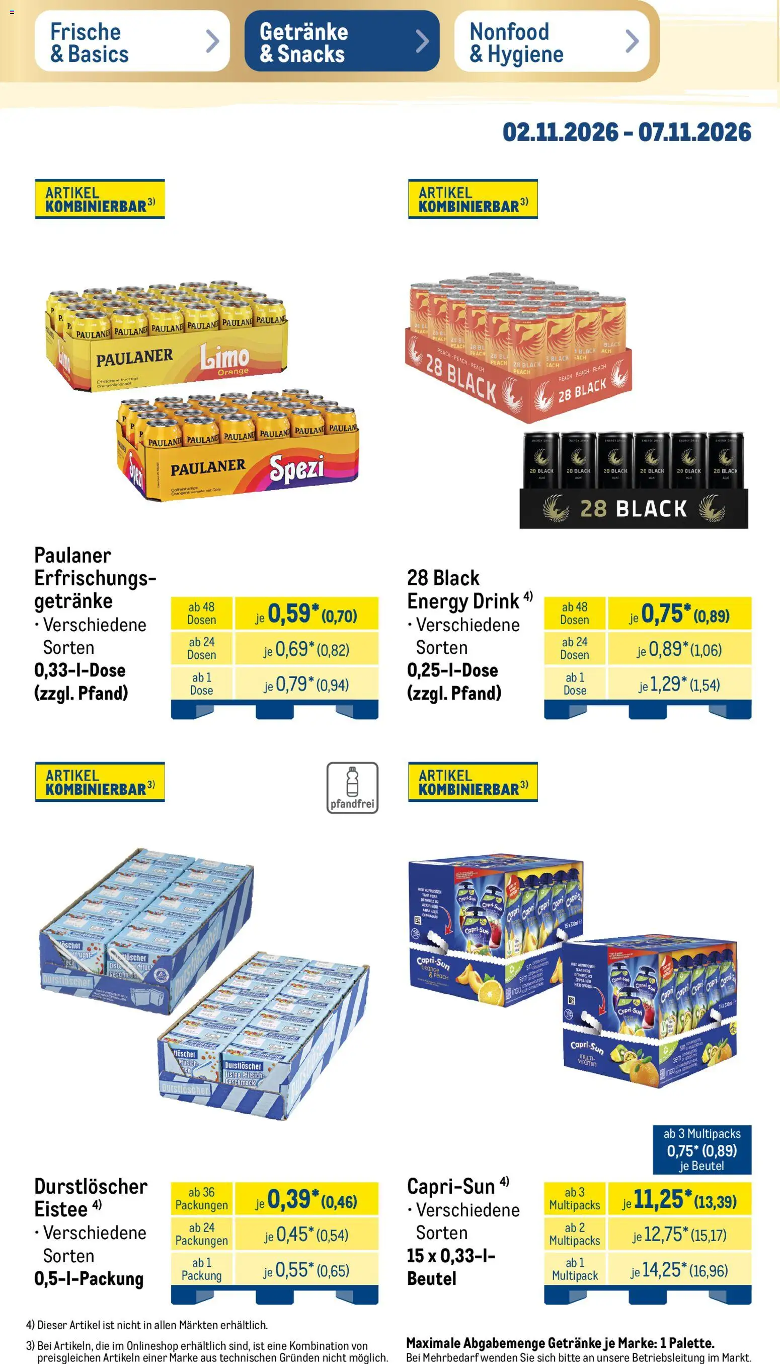 Metro Black Friday – gültig ab 02.11.2026 | Seite: 28 | Produkte: Durstloscher, Energy, Pfirsich, Paulaner