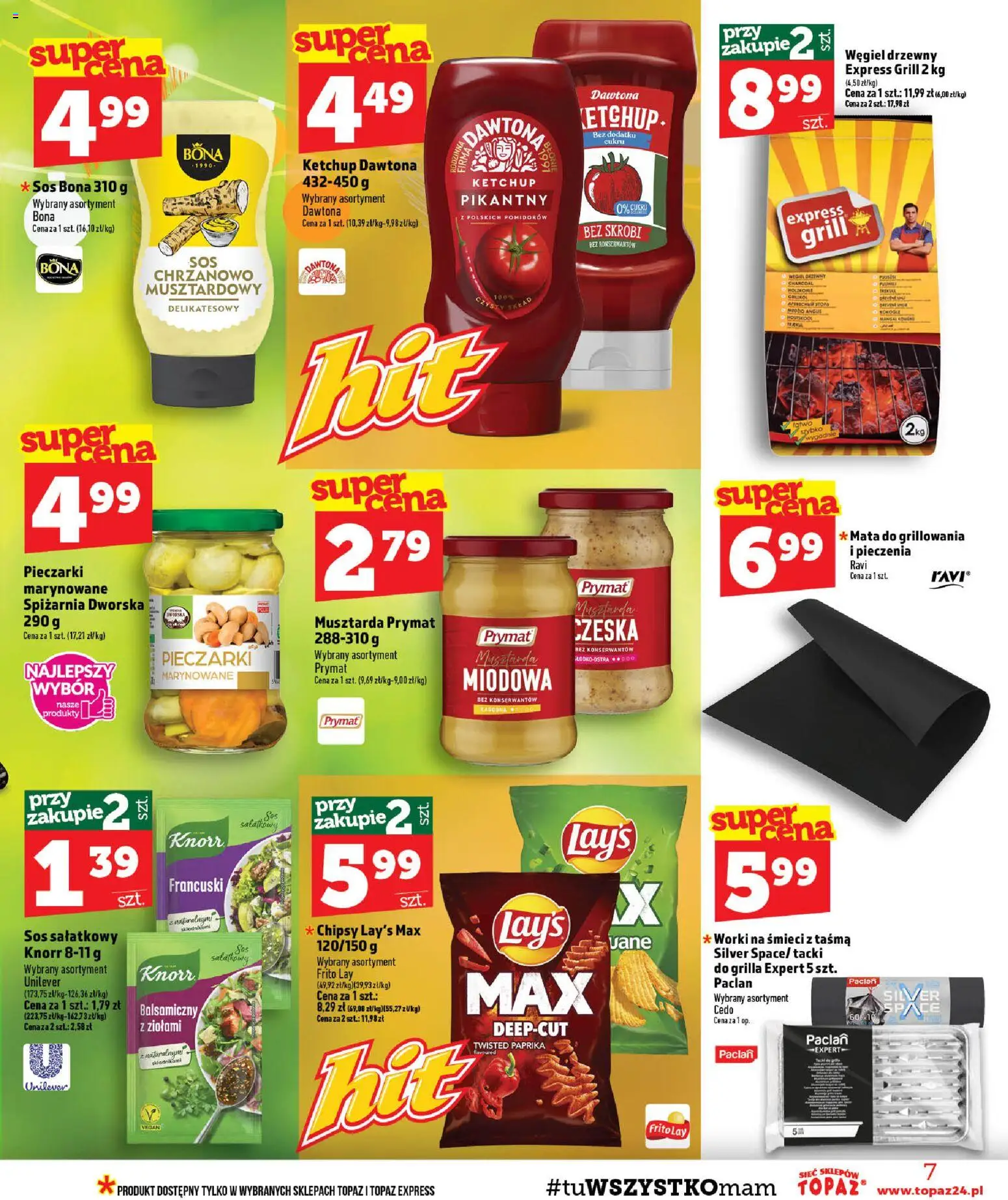 Topaz gazetka od 06.08.2026 | Strona: 7 | Produkty: Chipsy, Pieczarki, Grill, Musztarda