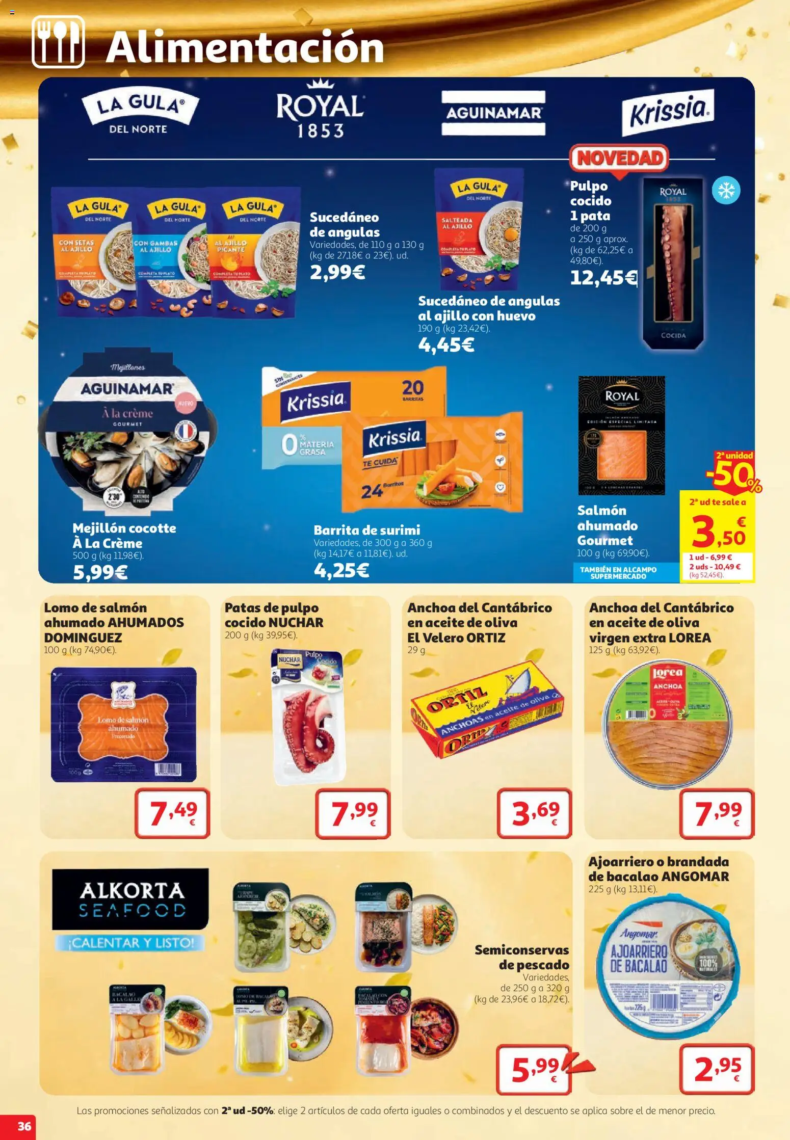 Alcampo folleto Fuenlabrada │ válido desde el 22/10/2026 | Página: 36 | Productos: Setas, Anchoas, Pescado, Salmón ahumado