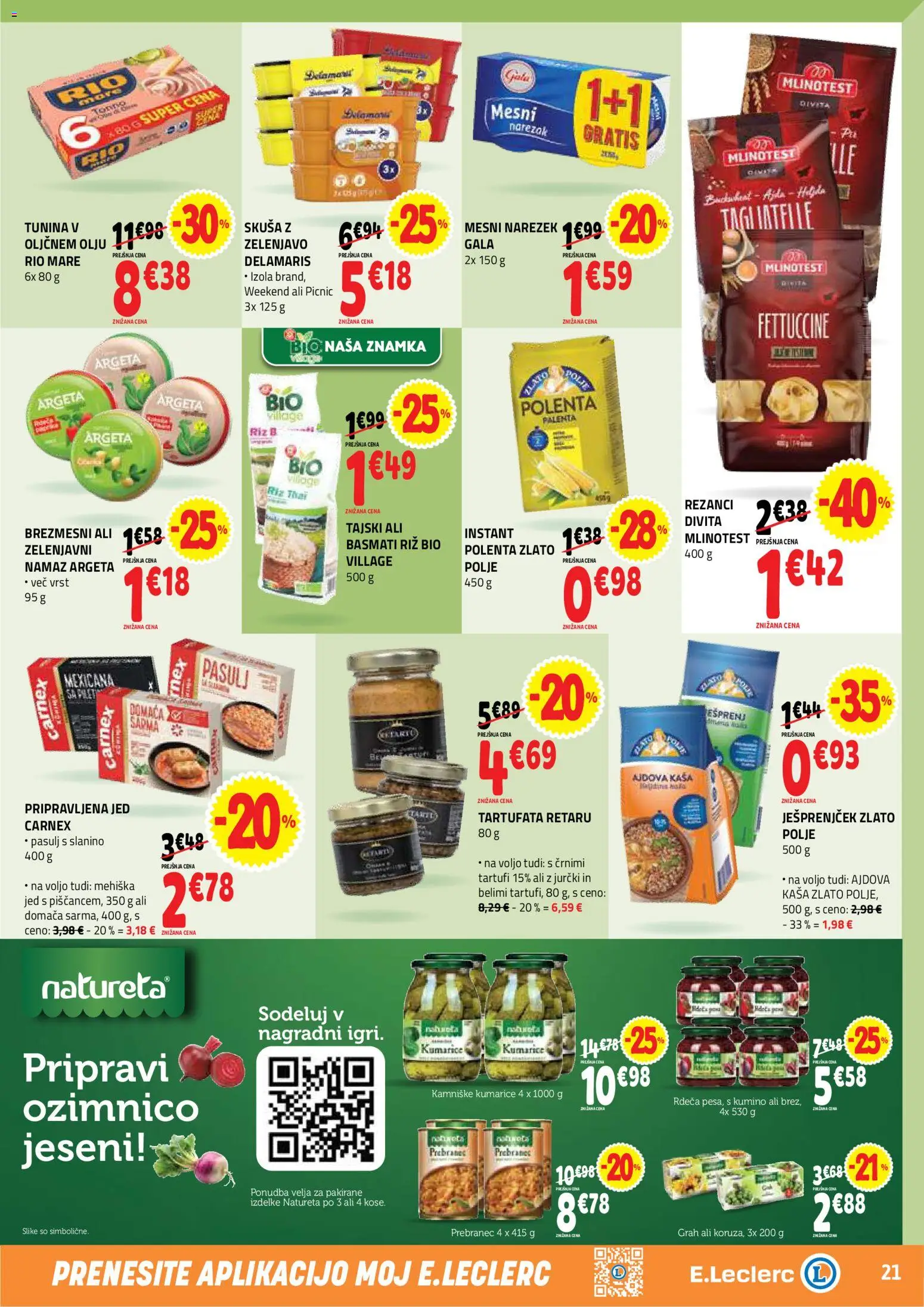 Novi E.leclerc katalog ponudbe – veljaven od 07.10.2026 | Stran: 21 | Izdelki: Rezanci, Narezek, Polenta, Kumarice