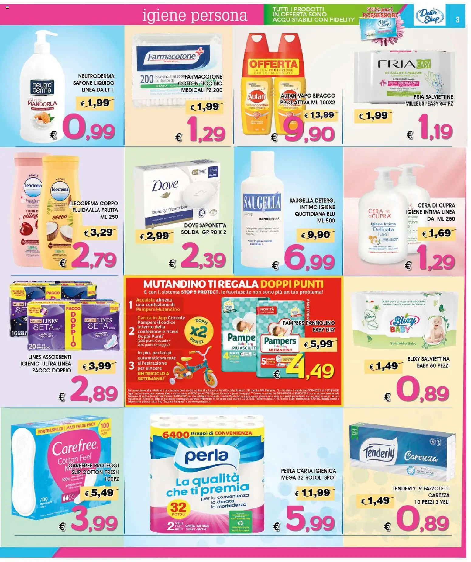 Volantino Deter Shop del 01.05.2026 | Pagina: 3 | Prodotti: Detergente, Intimo, Latte, Pampers
