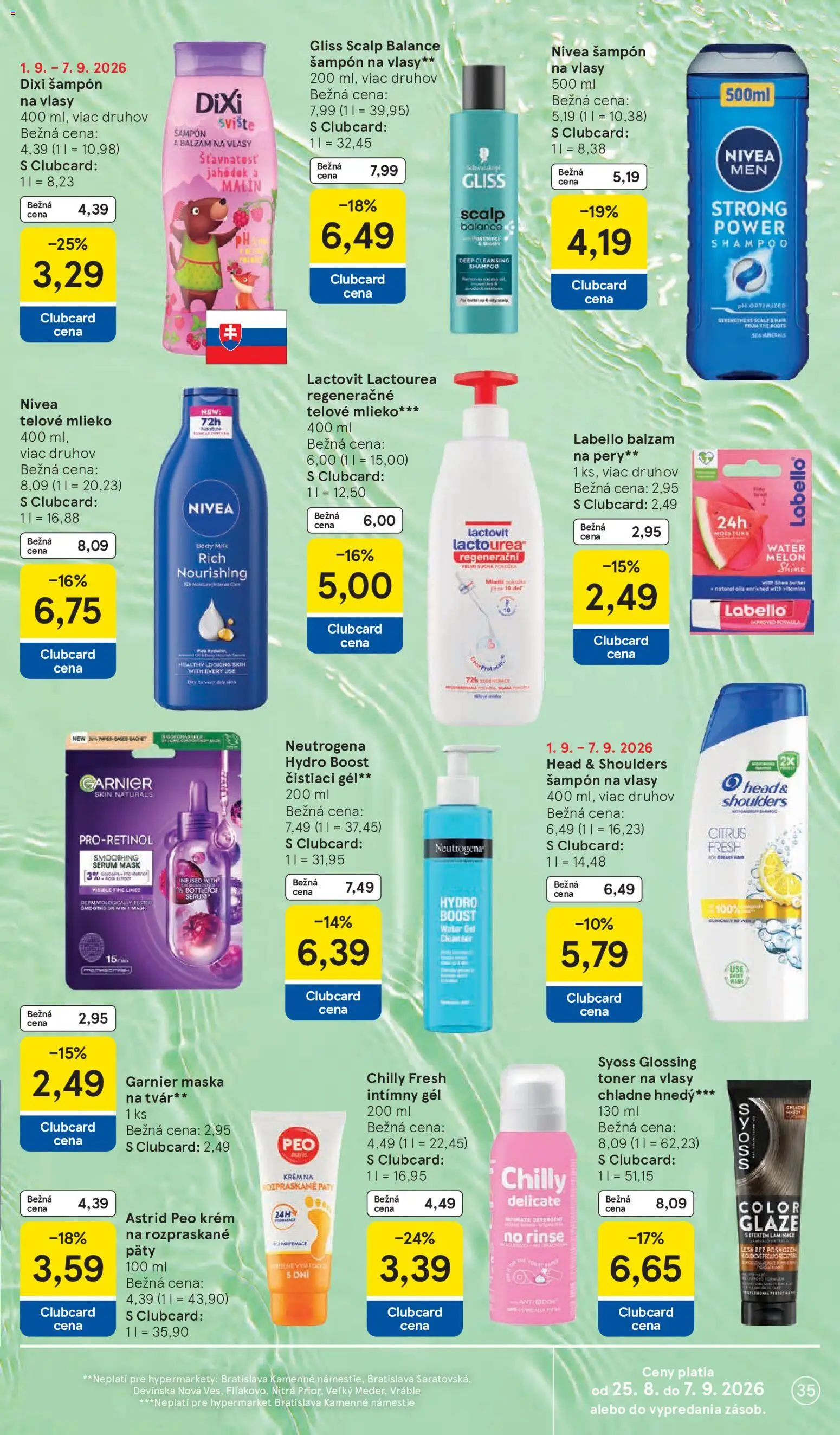 Nové Tesco akcie – leták je platný od 02.09.2026 | Strana: 35 | Produkty: Šampón, Krém, Head & Shoulders, Lactovit