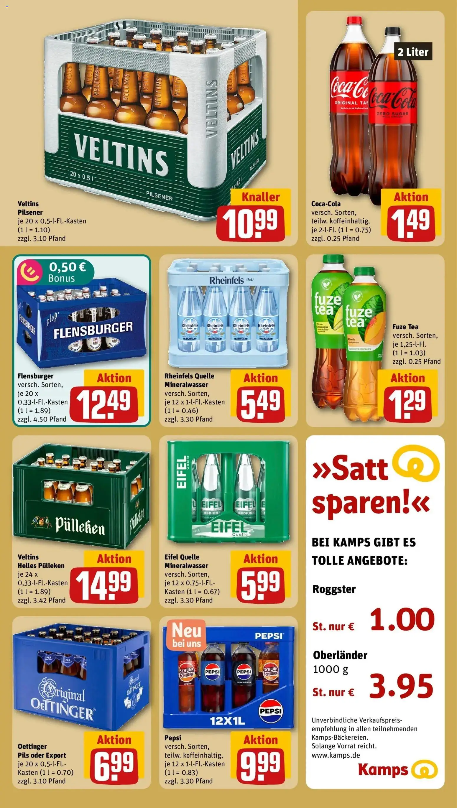 REWE Prospekt ab 10.08.2026 zum Blättern » Angebote | Seite: 16 | Produkte: Helles pulleken, Fuze tea, Pepsi, Rheinfels quelle