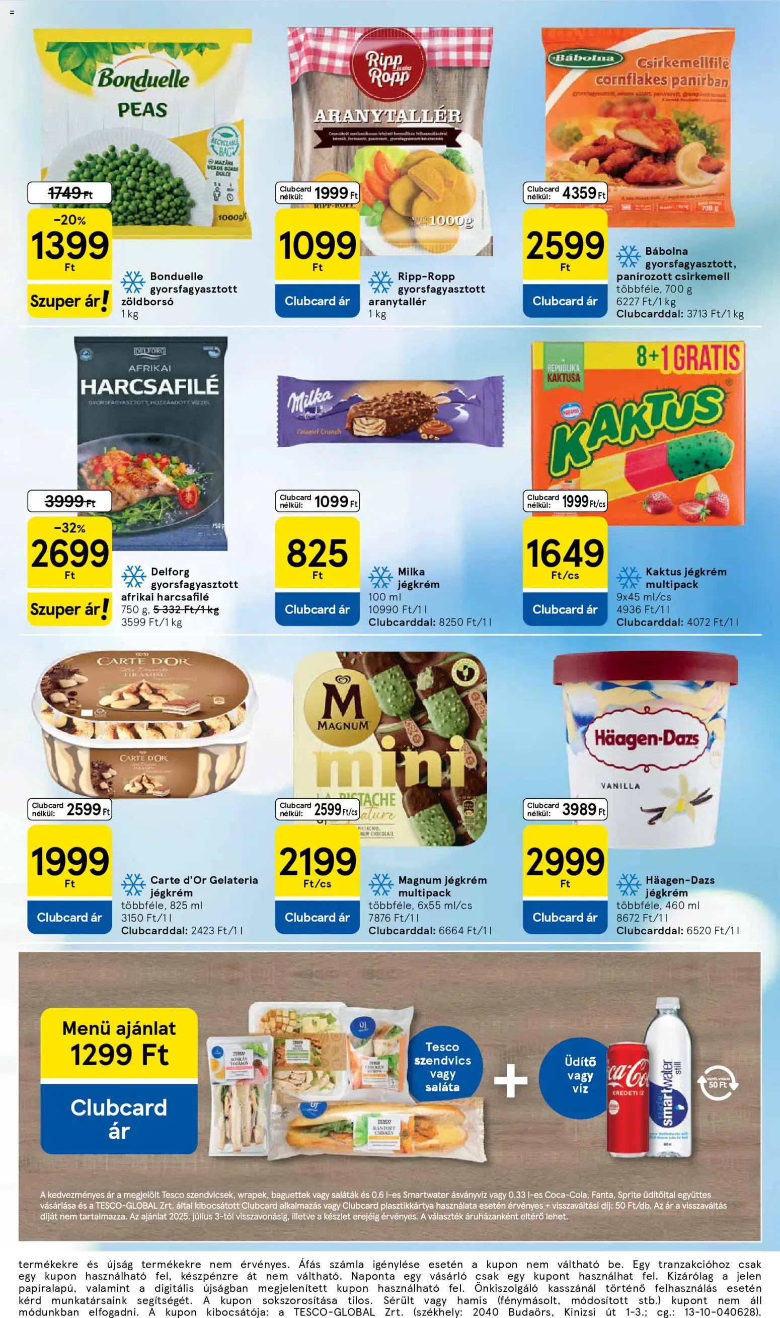 Tesco akciós ujság - amely érvényes a következő dátumtól: 07.04.2026 | Oldal: 5 | Termékek: Magnum, Szendvics, Afrikai harcsafilé, Ásványvíz