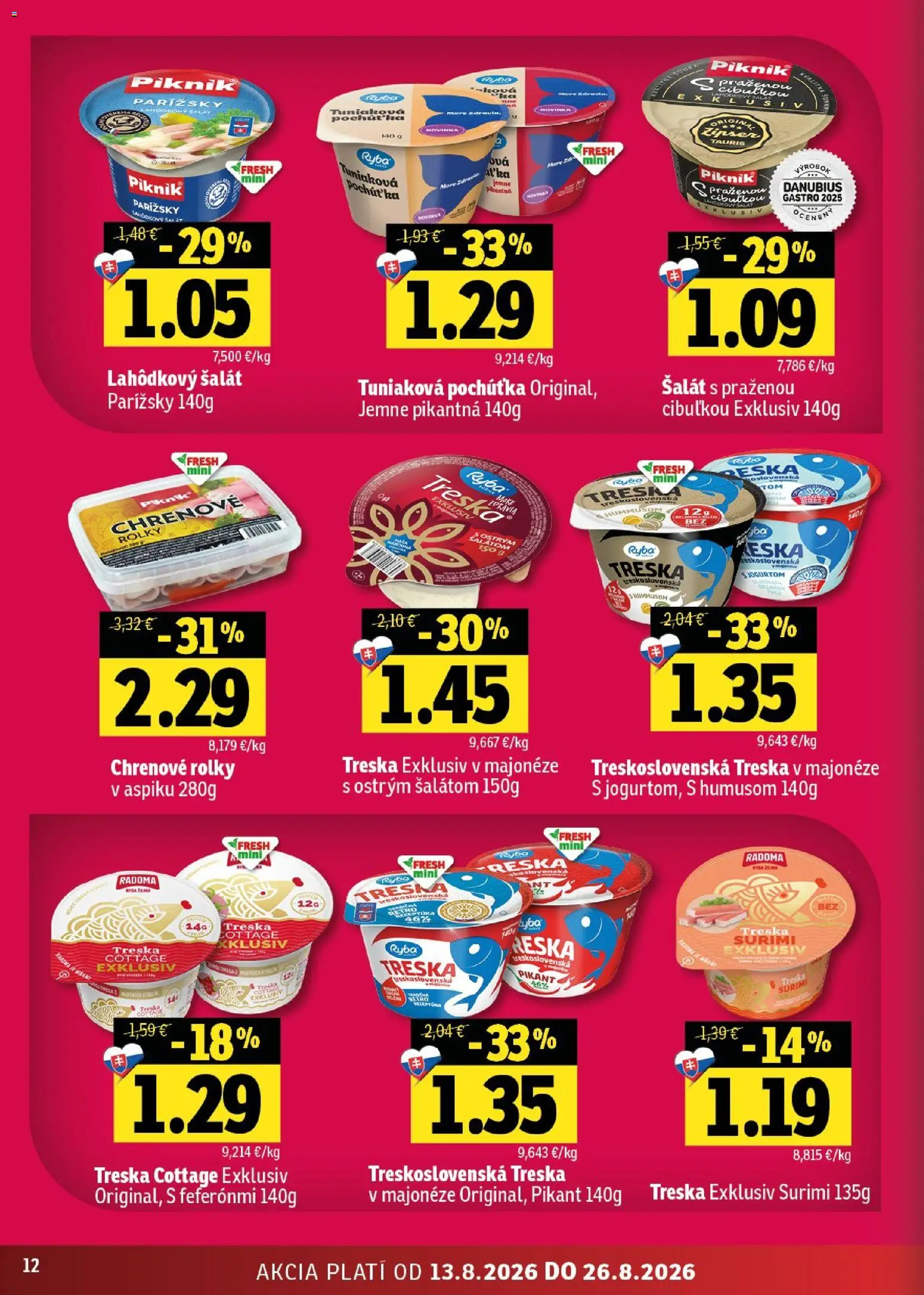 Nové Fresh akcie – leták je platný od 13.08.2026 | Strana: 12 | Produkty: Ryba, Šalát, Šál, Treska
