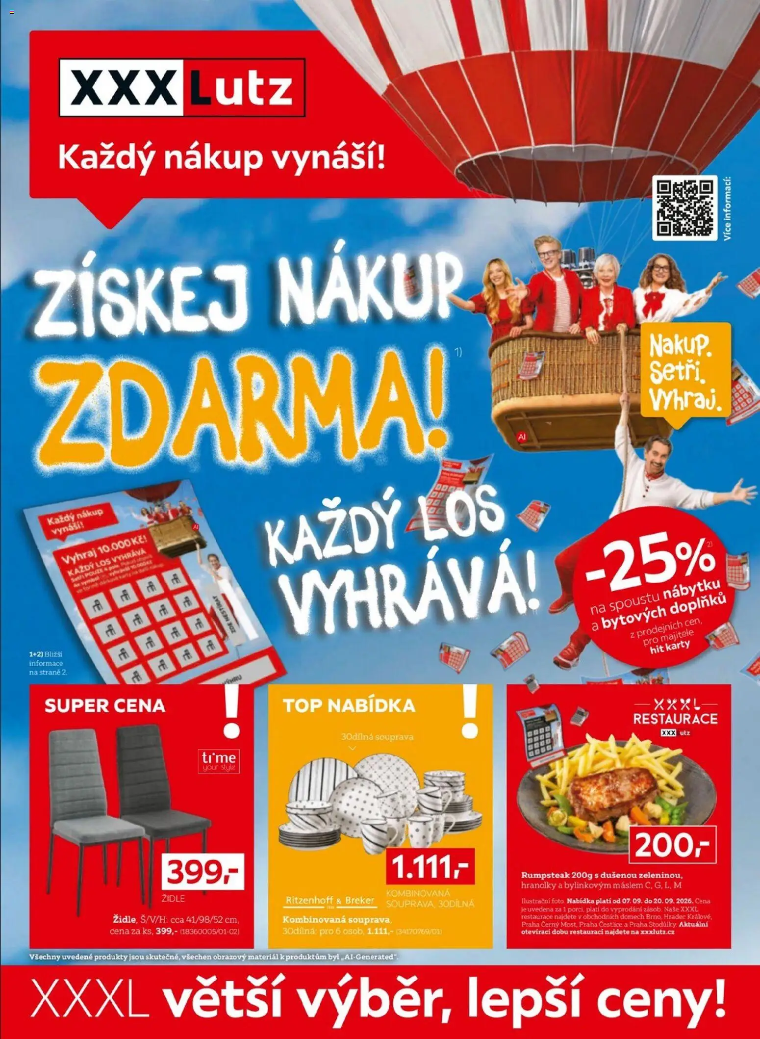 XXXLutz leták od 07.09.2026 | Strana: 1 | Produkty: Rumpsteak, Hranolky, Židle, Karty