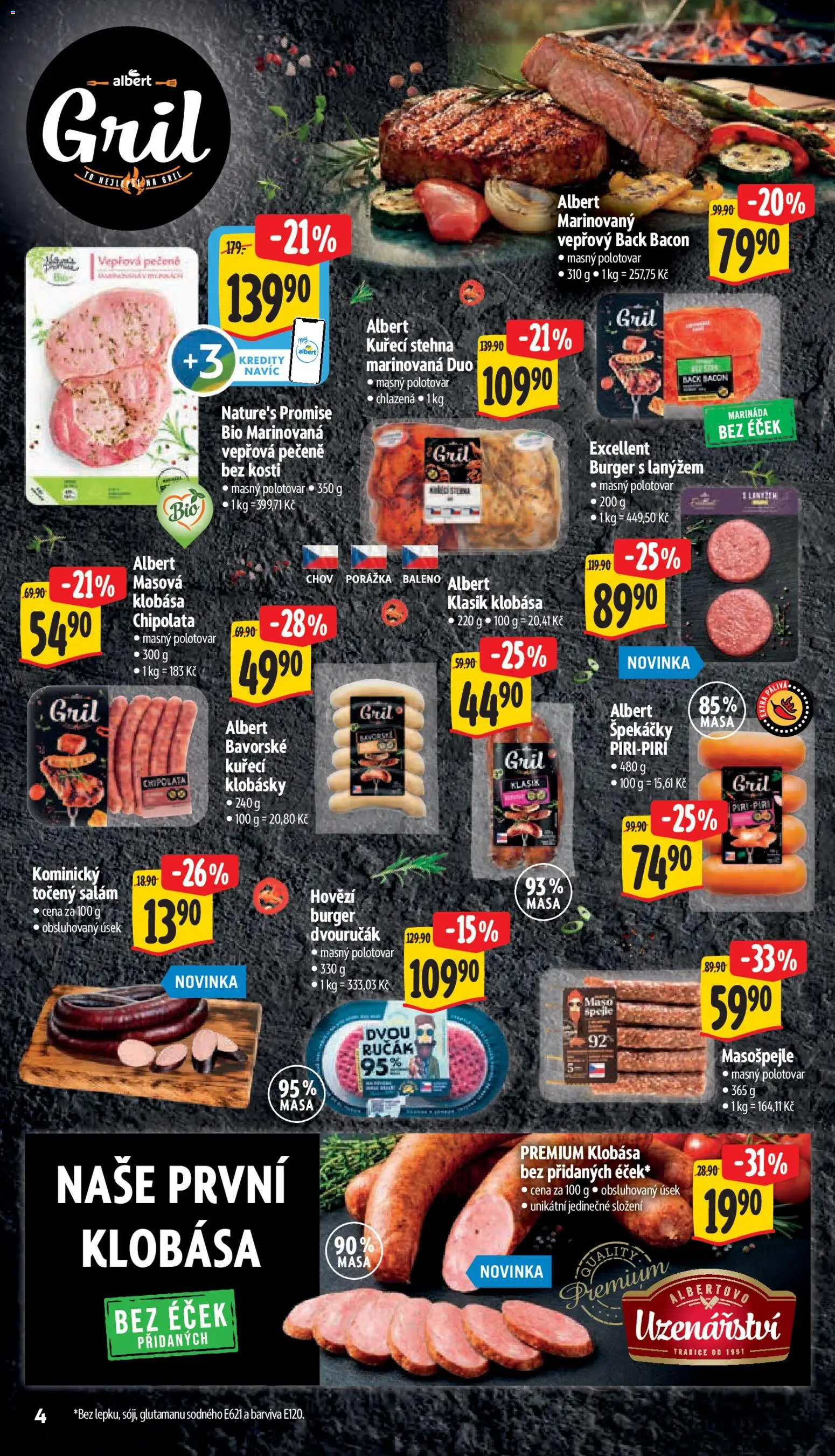 Albert leták - Supermarket od 13.05.2026 | Strana: 10 | Produkty: Burger, Hovězí, Klobásky, Kuřecí stehna