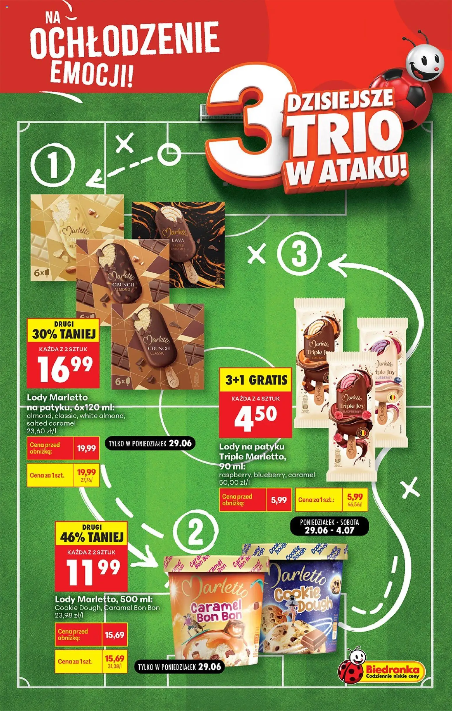 Biedronka gazetka - Football od 29.06.2026 | Strona: 3 | Produkty: Lody na patyku, Lody Marletto, Lody