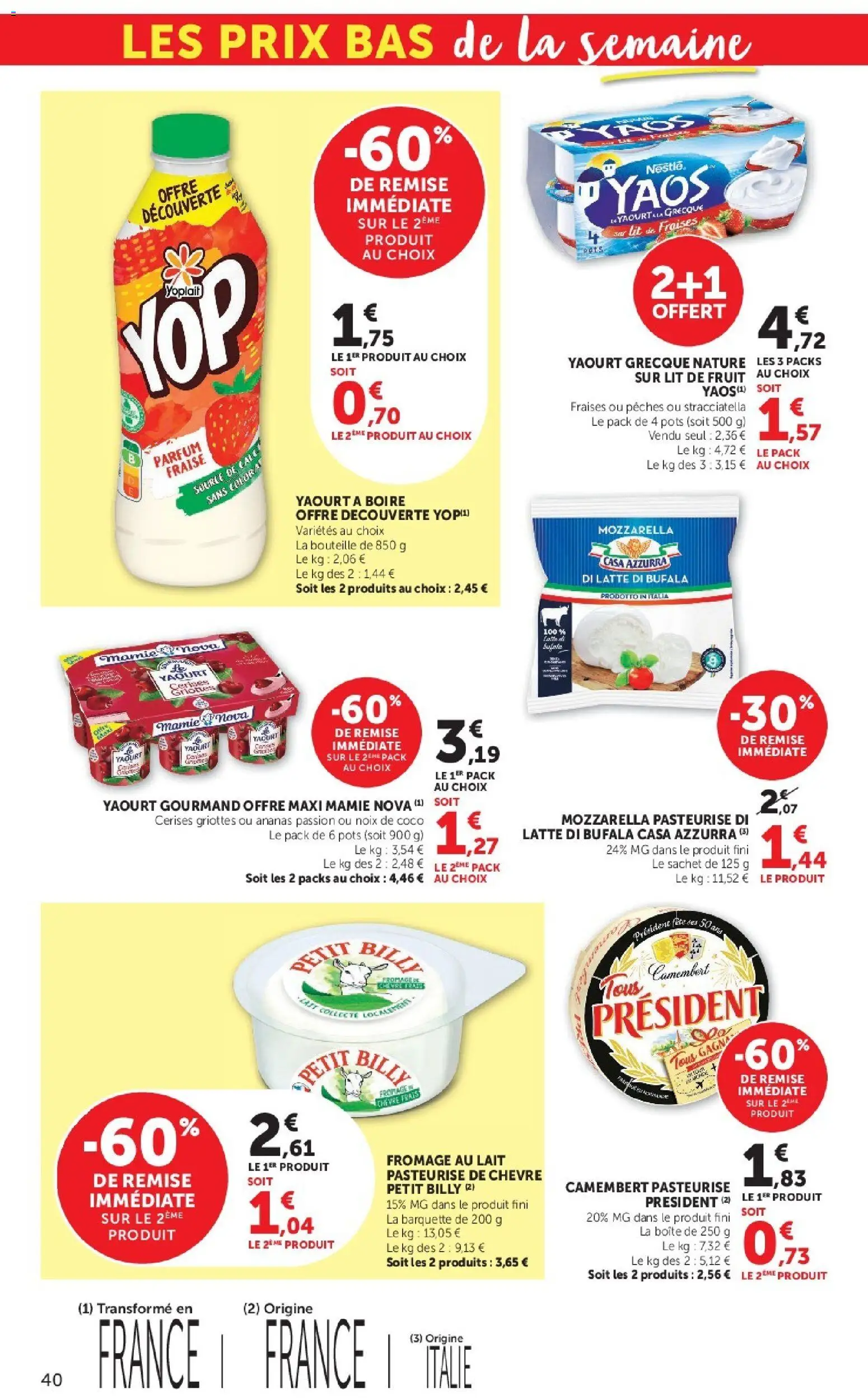 {H1} | Page: 40 | Produits: Cerises, Yaourt à boire, Mozzarella, Yaourt