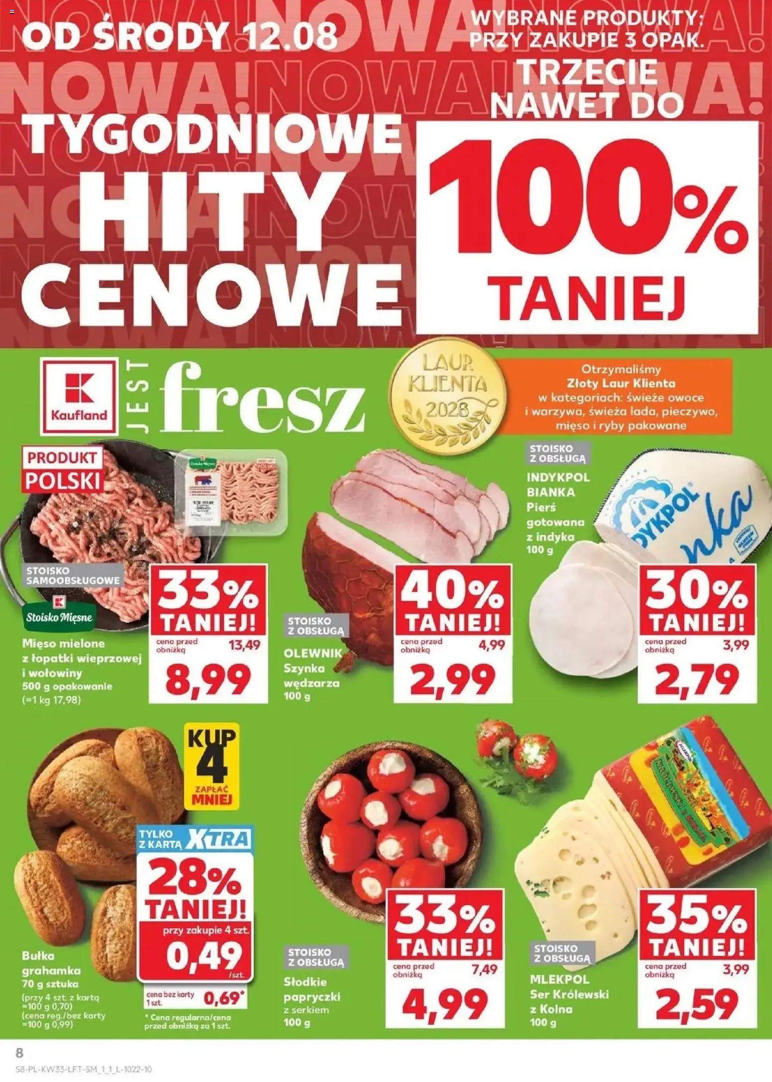 Kaufland - Kaufland Gazetka Tygodnia ważne do 19.08 od 12.08.2026 - od jutra PDF | Strona: 8 | Produkty: Mięso mielone, Szynka, Bułka grahamka, Owoce