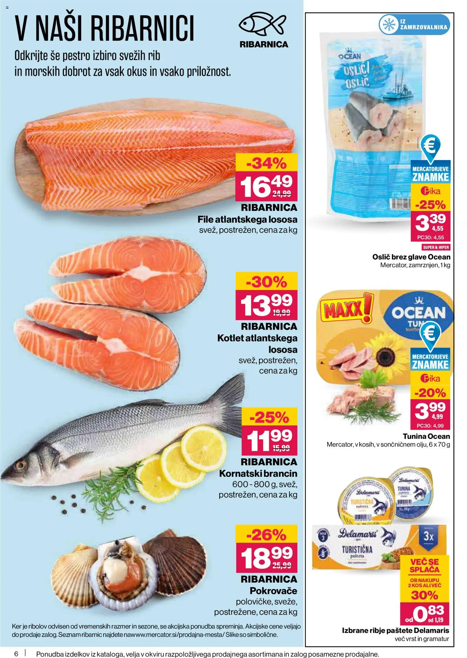 Novi Mercator katalog ponudbe – veljaven od 18.06.2026 | Stran: 6 | Izdelki: Oslič, Tuna, Kos