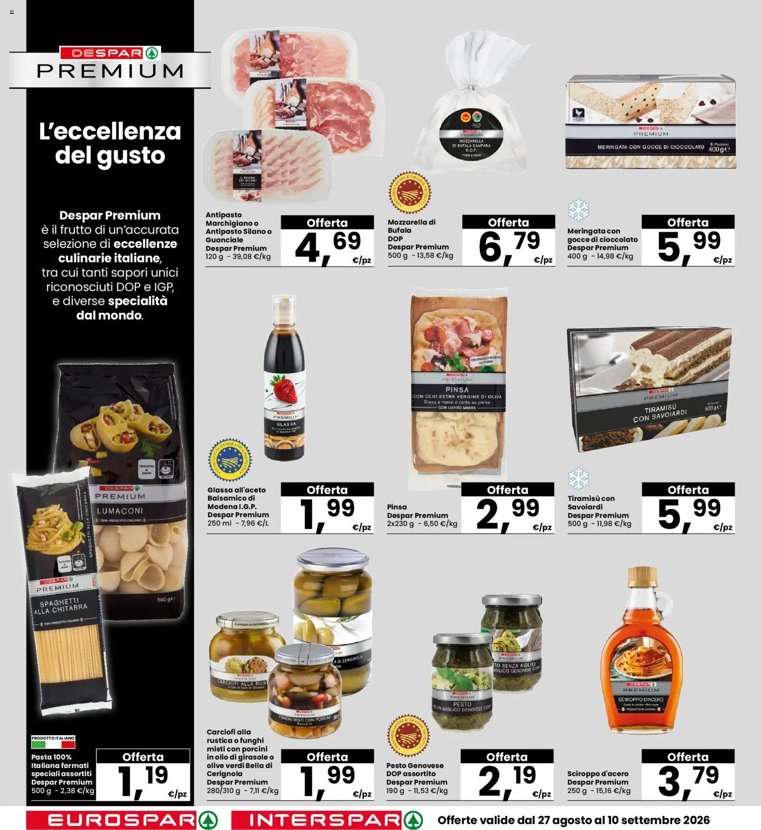 Volantino Interspar del 27/08/2026 | Pagina: 10 | Prodotti: Funghi, Olio extra vergine, Sciroppo d'acero, Spaghetti