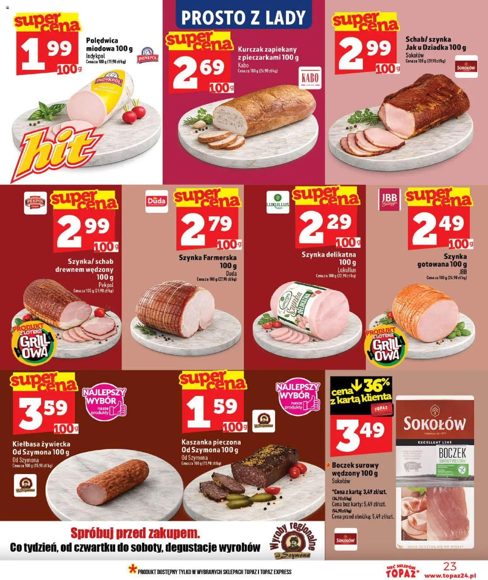 Topaz gazetka od 03.06.2026 | Strona: 23 | Produkty: Karta, Kaszanka, Szynka, Boczek surowy