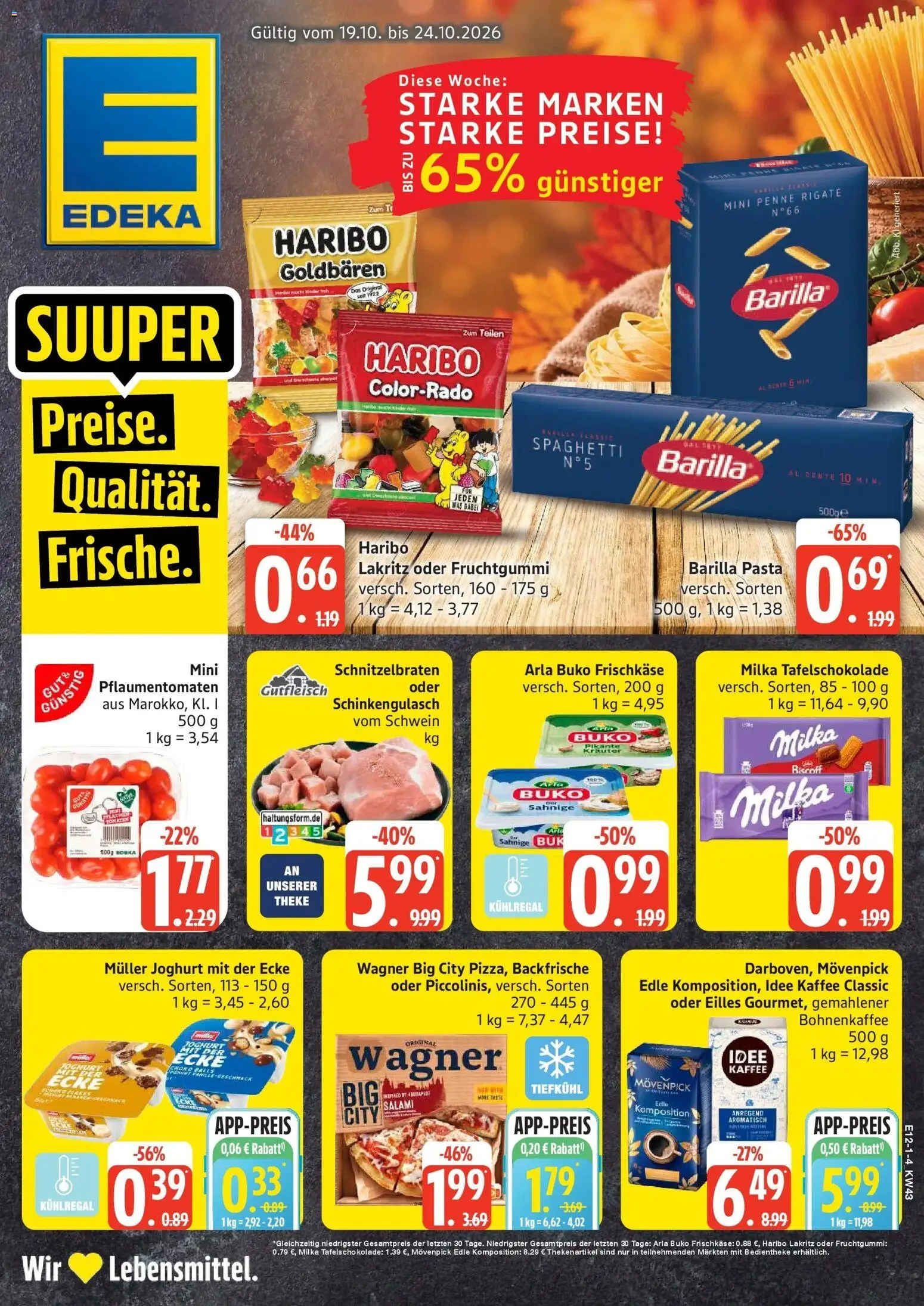 Edeka Prospekt Warnemünde / Rostock (ab 19.10.2026) » Angebote Online | Seite: 1 | Produkte: Haribo, Joghurt, Salami, Frischkase
