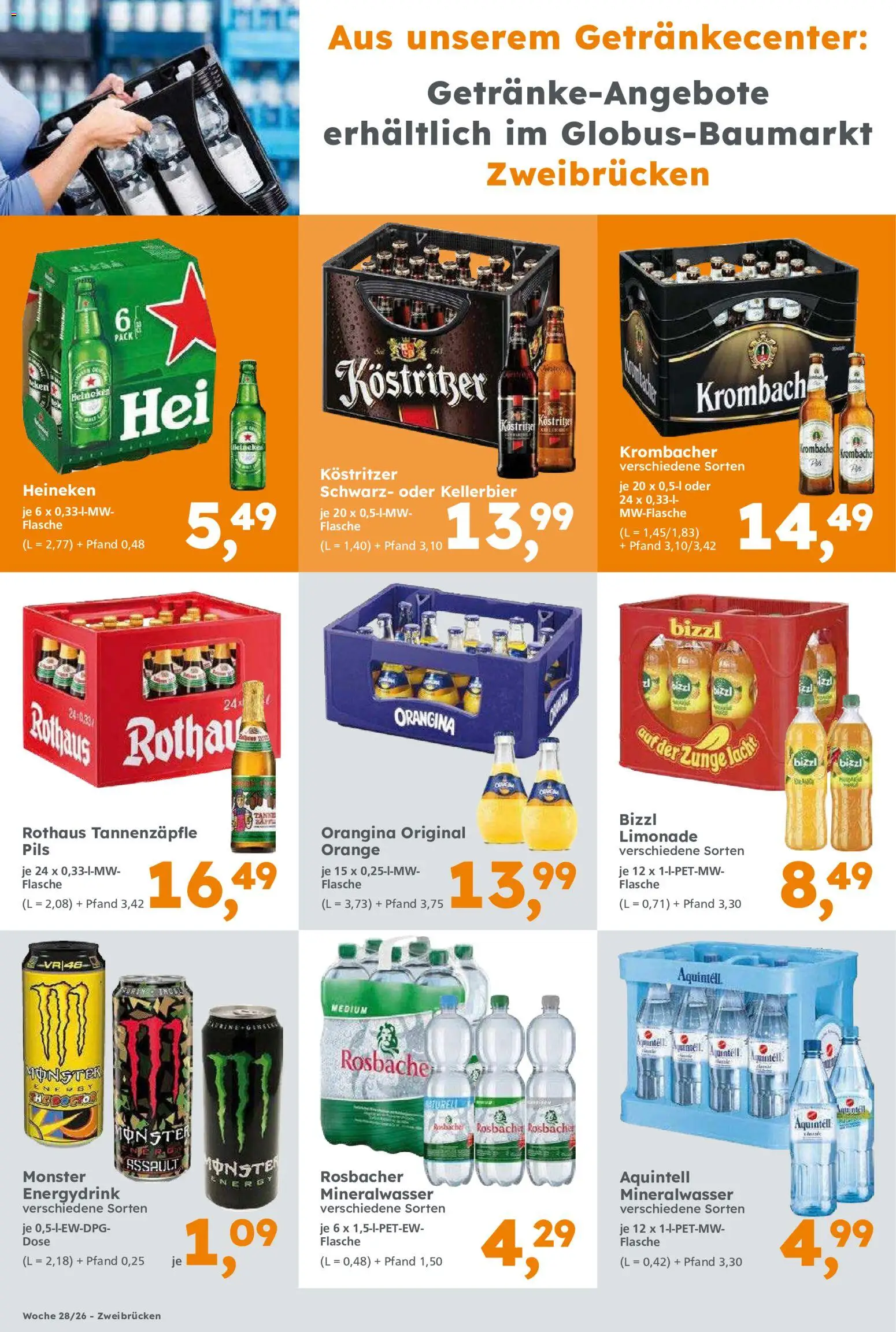 Globus Baumarkt Prospekt Zweibrücken – gültig ab 06.07.2026 | Seite: 12 | Produkte: Kostritzer, Limonade, Heineken, Krombacher