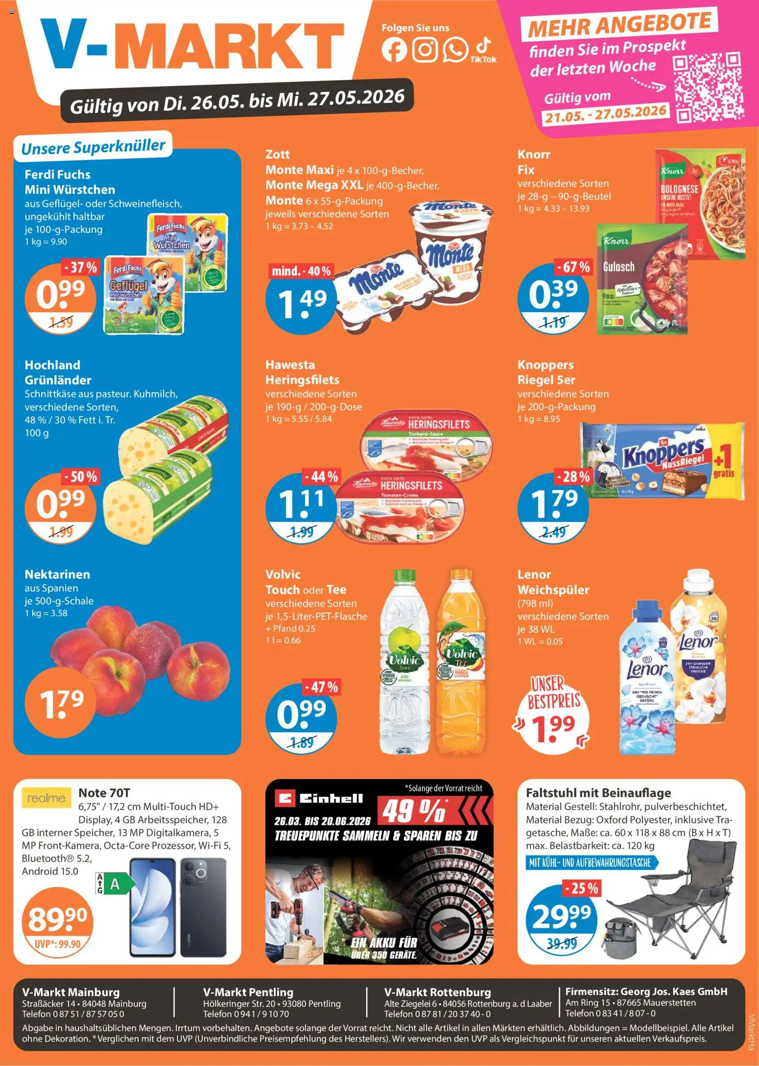 V-Markt Hallertau / Oberpfalz ab Montag – gültig ab 26.05.2026 | Seite: 1 | Produkte: Weichspüler, Grunlander, Gulasch, Tee