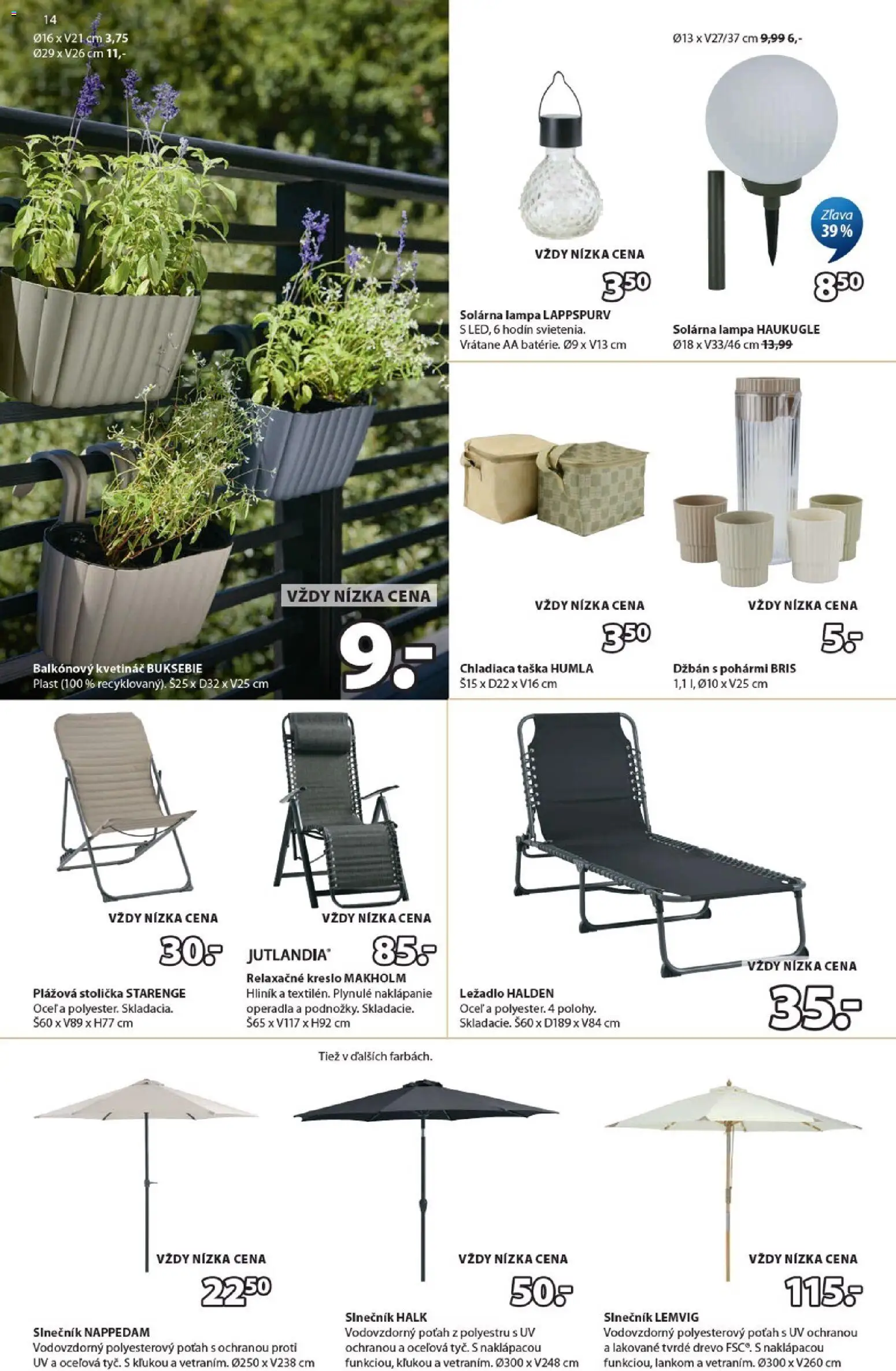 Nové JYSK akcie – leták je platný od 27.05.2026 | Strana: 14 | Produkty: Lampa, Relaxačné kreslo, Kreslo, Ležadlo