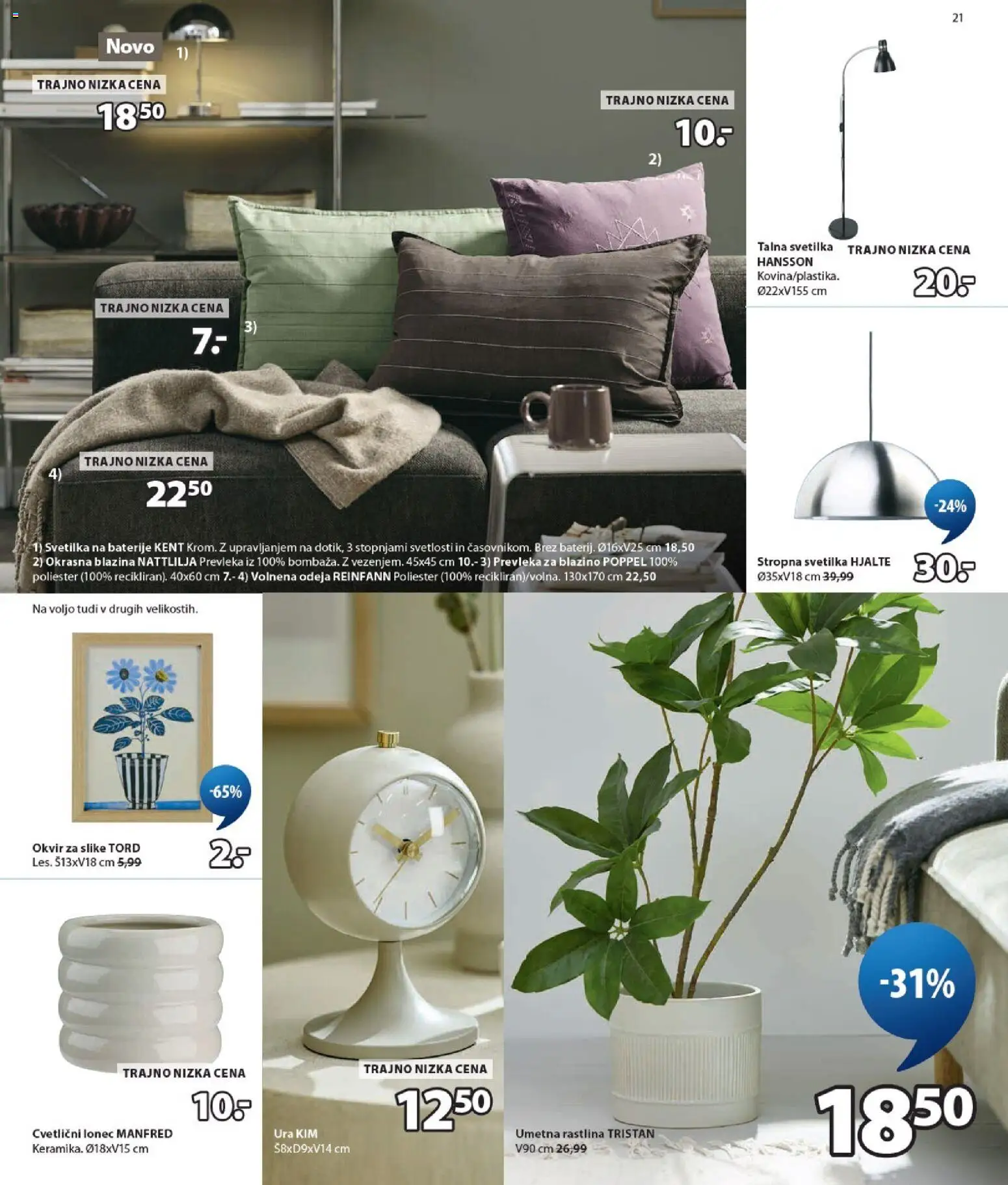 Novi JYSK katalog ponudbe – veljaven od 26.08.2026 | Stran: 21 | Izdelki: Ura, Blazina, Baterije, Svetilka