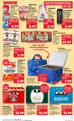 JIM BEAM Bourbon Whiskey & Cola, Mixgetränk mit Jim Beam Bourbon Whiskey, 10 Vol. %, koffeinhaltig, versch. Sorten (+ 0.25 Pfand) je 0,33-1-Dose ab 07.05.2026 gültig | Seite: 19 | Produkte: Bayreuther hell, Box, Mixery, Paulaner