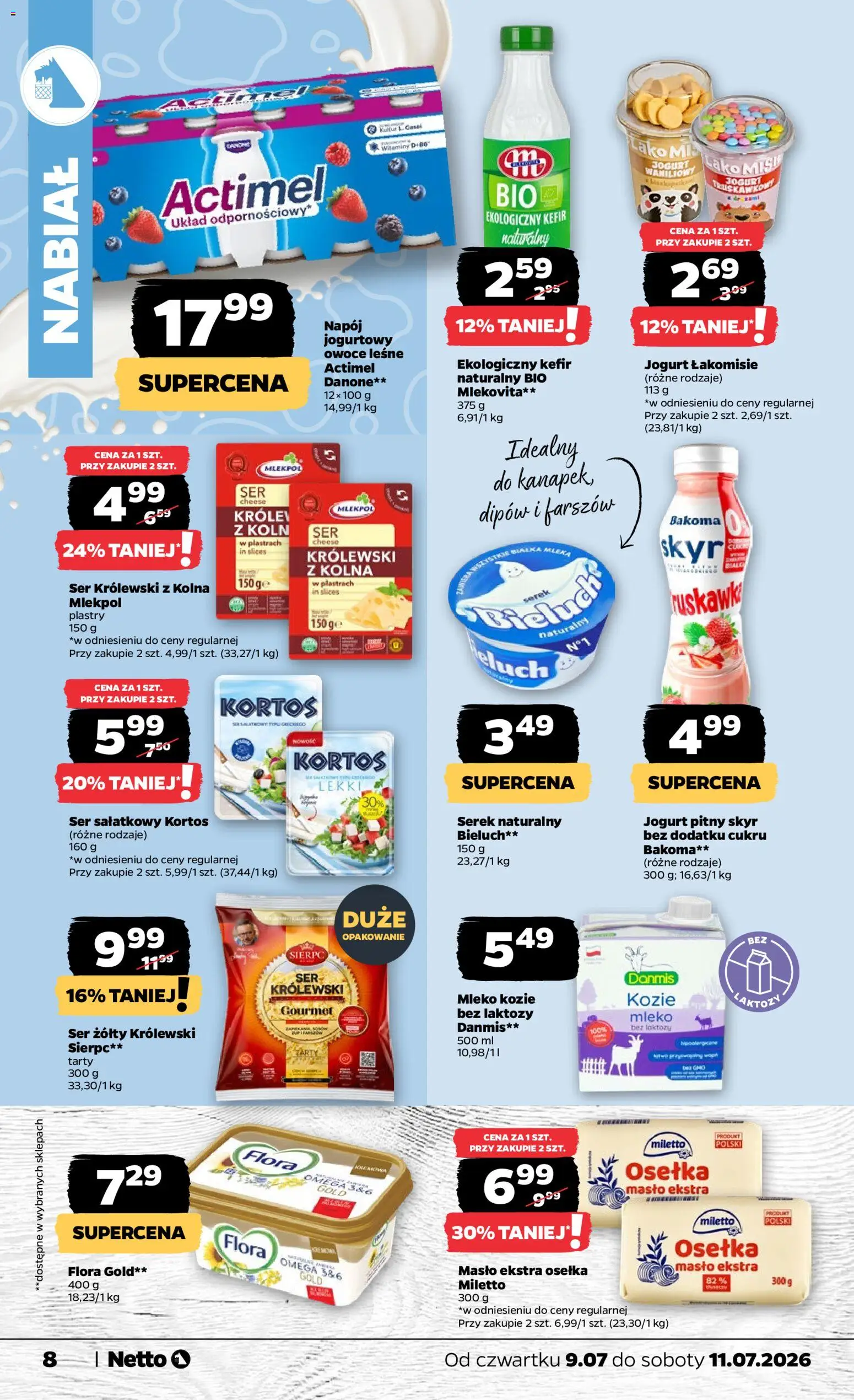 Netto gazetka od czwartku spożywcza od 09.07.2026 | Strona: 8 | Produkty: Cream cheese, Kefir, Jogurt pitny, Jogurt