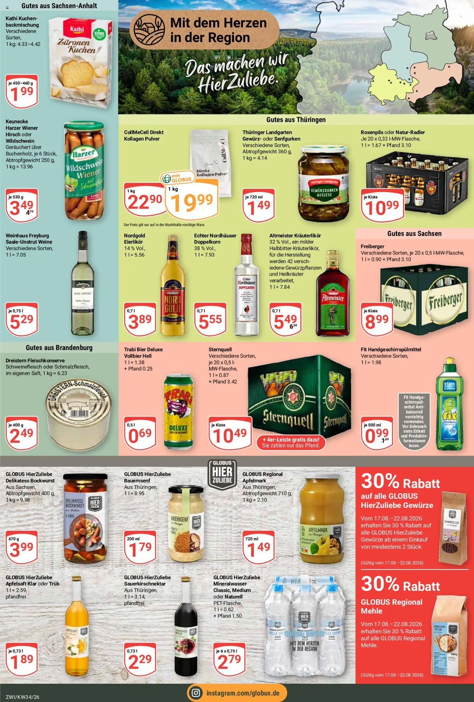 Globus Prospekt Zwickau – gültig ab 17.08.2026 | Seite: 18 | Produkte: Bockwurst, Mineralwasser, Gewürze, Schweinefleisch