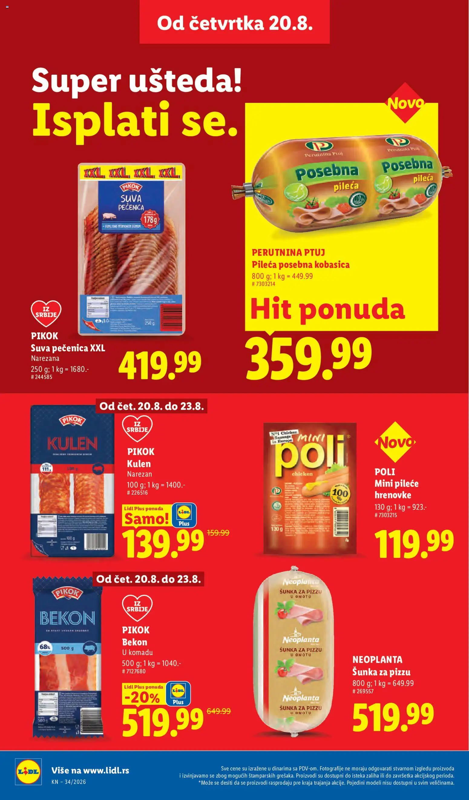 Lidl katalog - važi od 20.08.2026 | Strana: 24 | Proizvode: Kulen, Perutnina Ptuj, Šunka, Pečenica