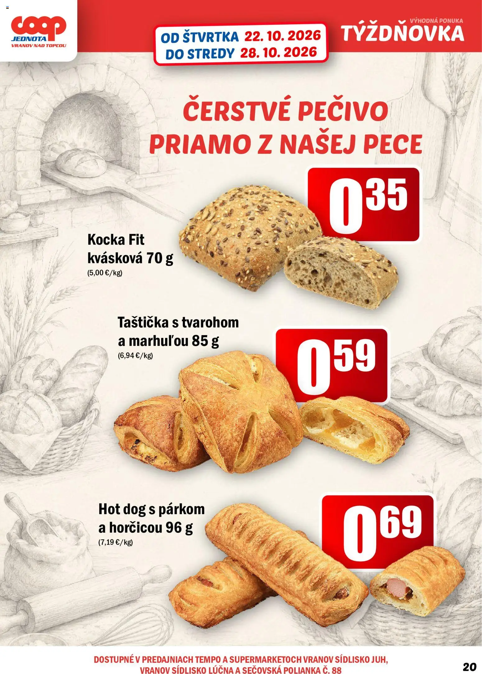 Nové COOP Jednota akcie – leták je platný od 22.10.2026 | Strana: 20 | Produkty: Pečivo