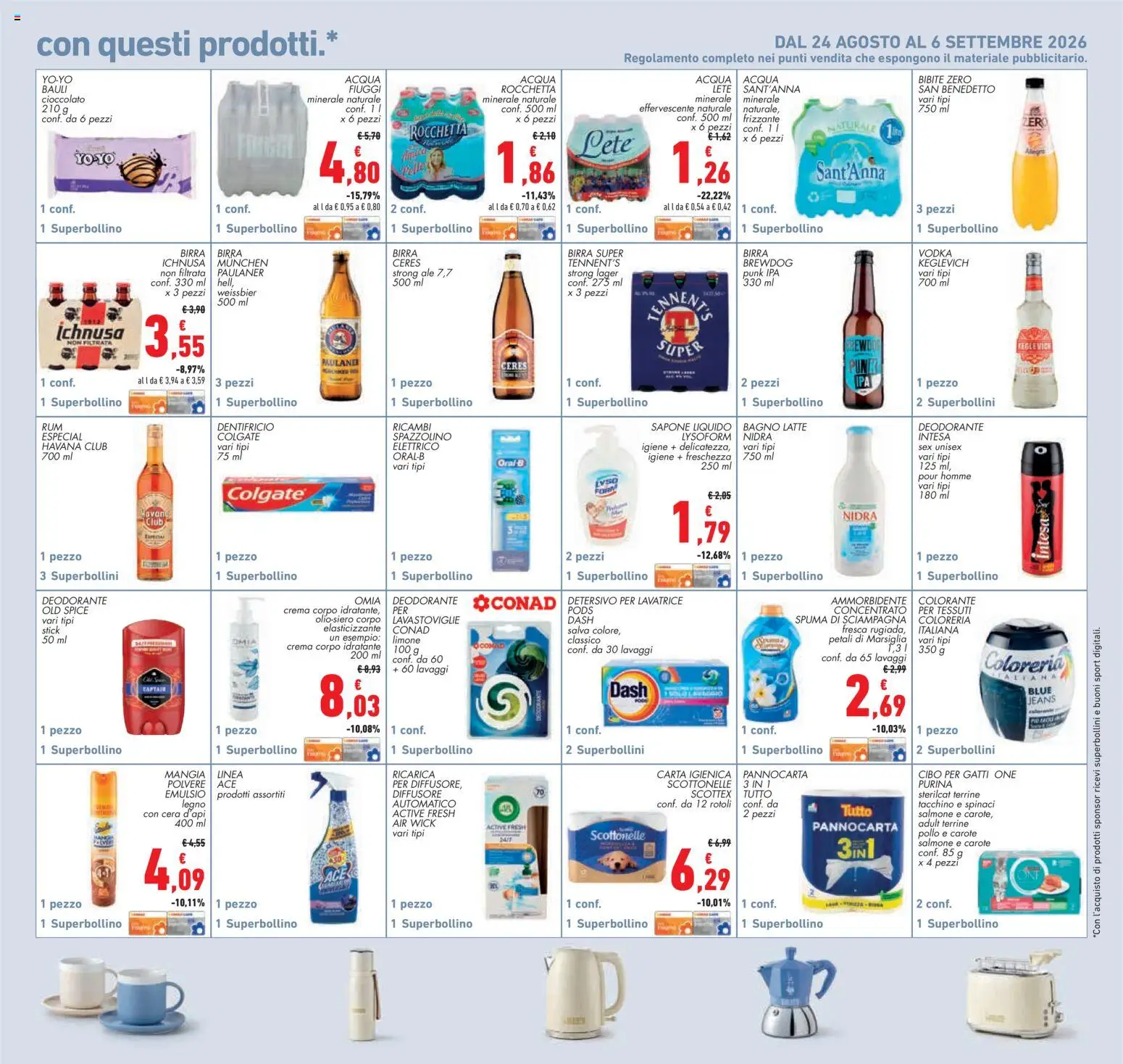 Volantino Conad del 27/08/2026 | Pagina: 27 | Prodotti: Tennent's, Crema, Cioccolato, Rum