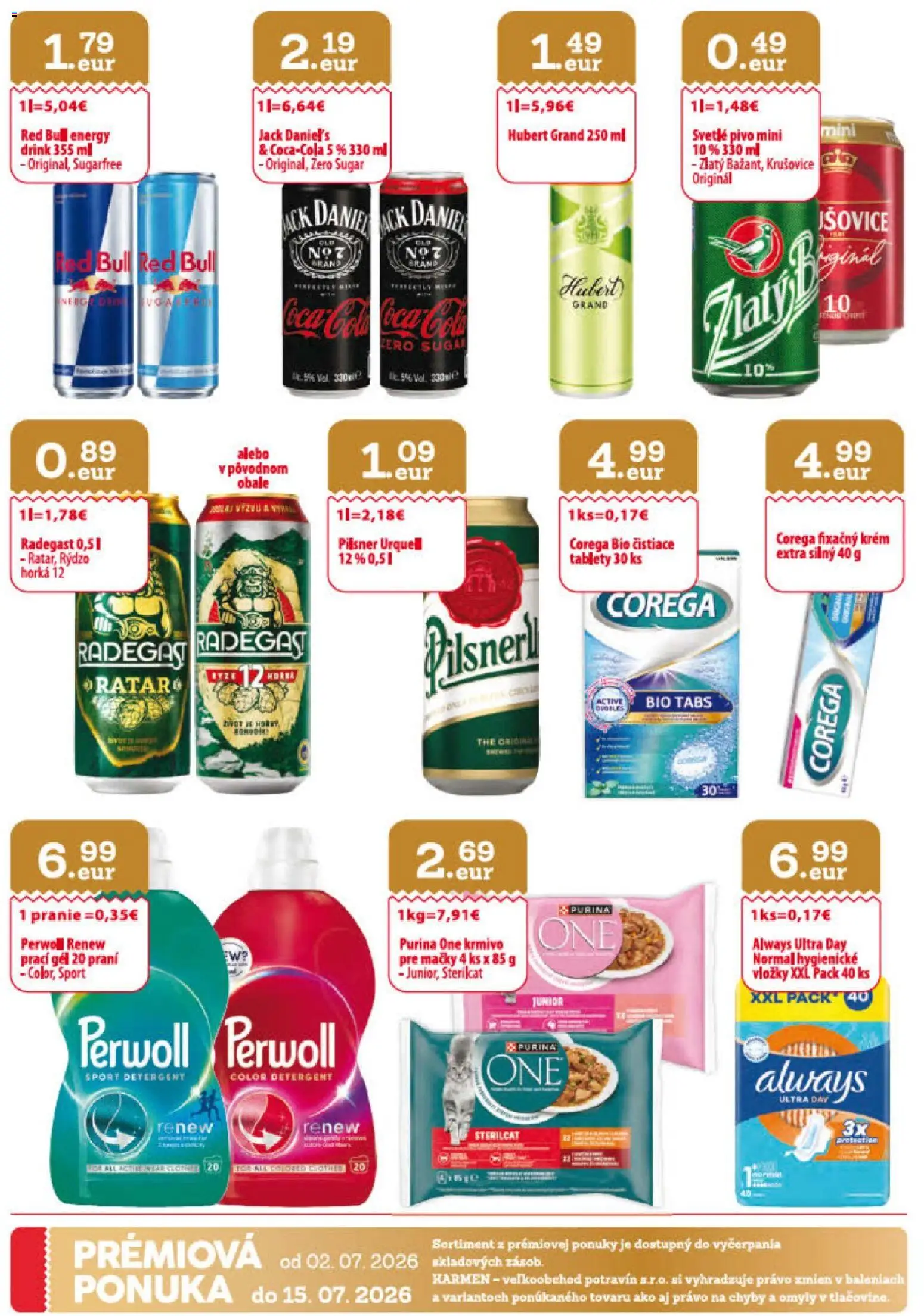 Nové KARMEN CBA akcie – leták je platný od 02.07.2026 | Strana: 32 | Produkty: Pivo, Radegast, Krušovice, Coca cola
