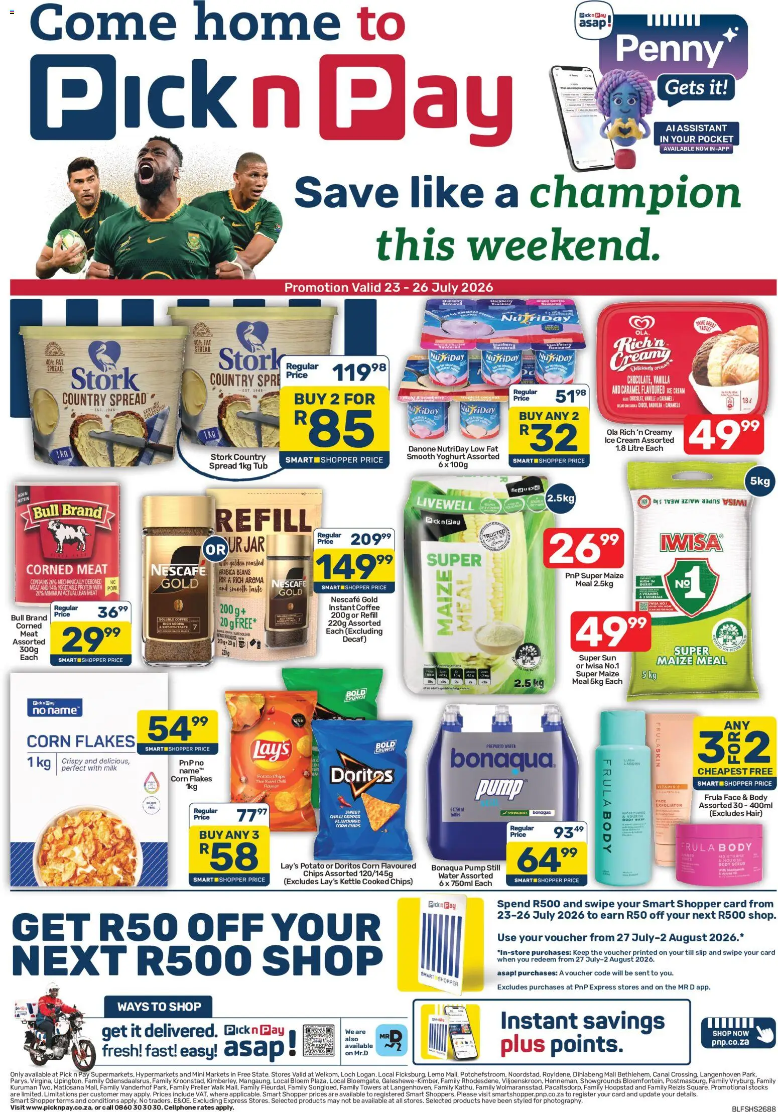 New Pick n Pay catalogue – valid from 23/07/2026 | Page: 1 | Products: Kettle, Detergente líquido, Flakes, Pepper