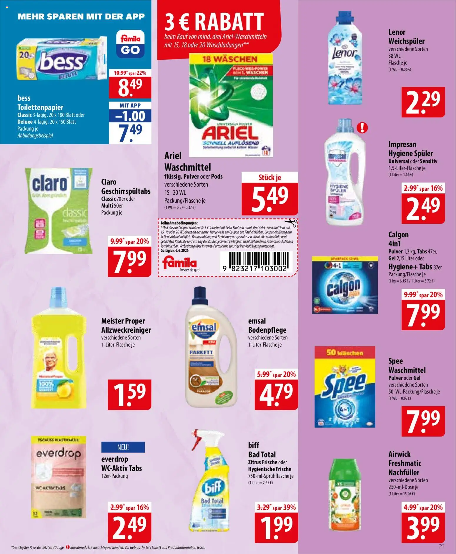 Famila Prospekt – gültig ab 01.06.2026 | Seite: 21 | Produkte: Bad, Spee, Weichspüler, Waschmittel